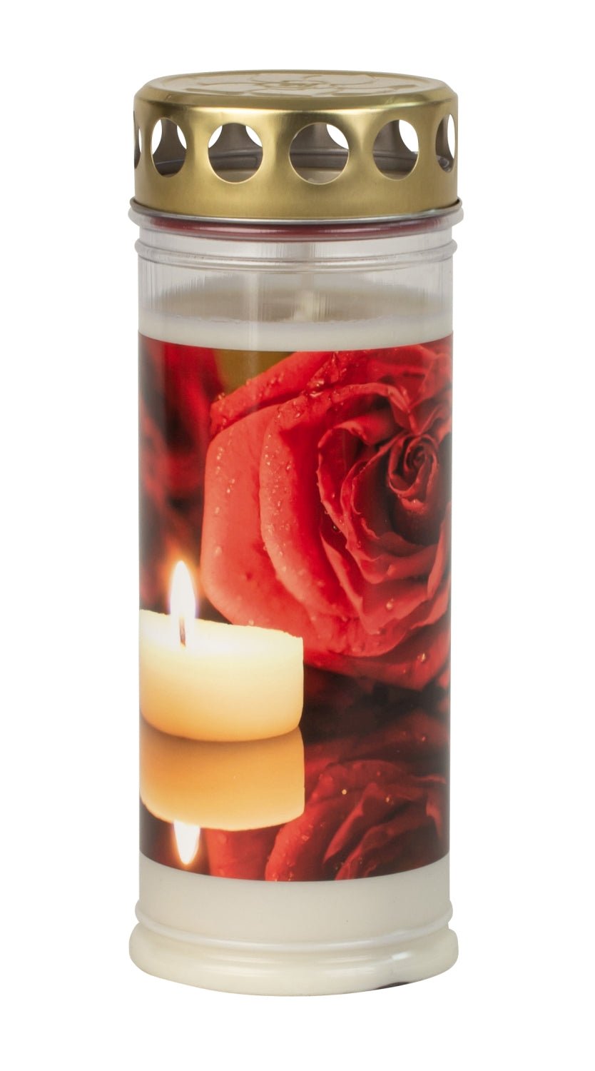 Grabkerze rote Rose mit Licht 7x20 cm 7-Tage Brenndauer! – Lifestyle & More