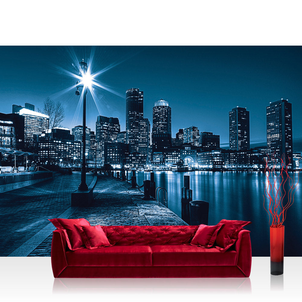 Nonwoven photo wallpaper New York lights river blue