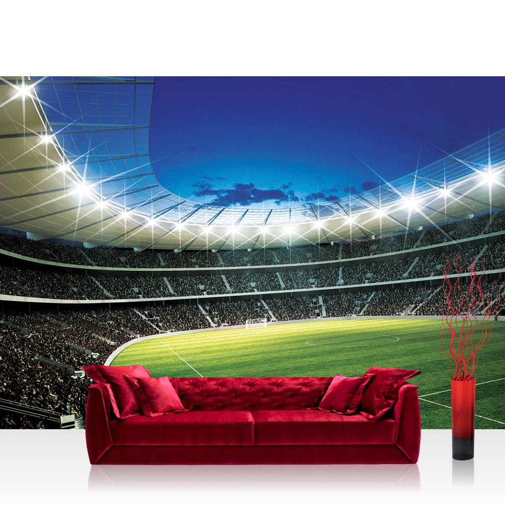 Nonwoven photo wallpaper football wallpaper football stadium fan curve floodlight lawn fans goal stars grandstand