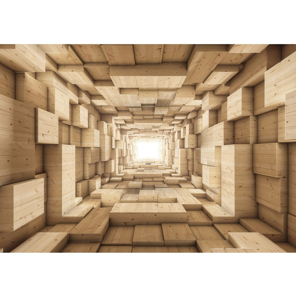 Nonwoven photo wallpaper 3D wallpaper abstract wood box crates rectangle tunnel 3D brown