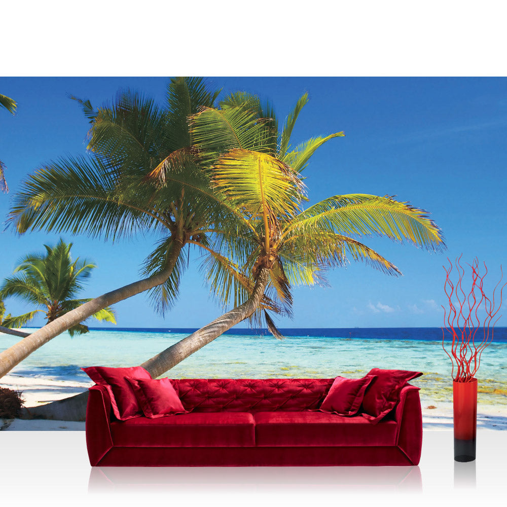 Nonwoven photo wallpaper sea wallpaper beach palm trees sea paradise water blue green