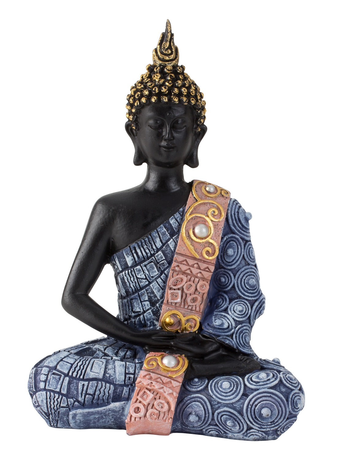 Moderne Skulptur Dekofigur Buddha aus Kunststein schwarz/blau 13x20 cm