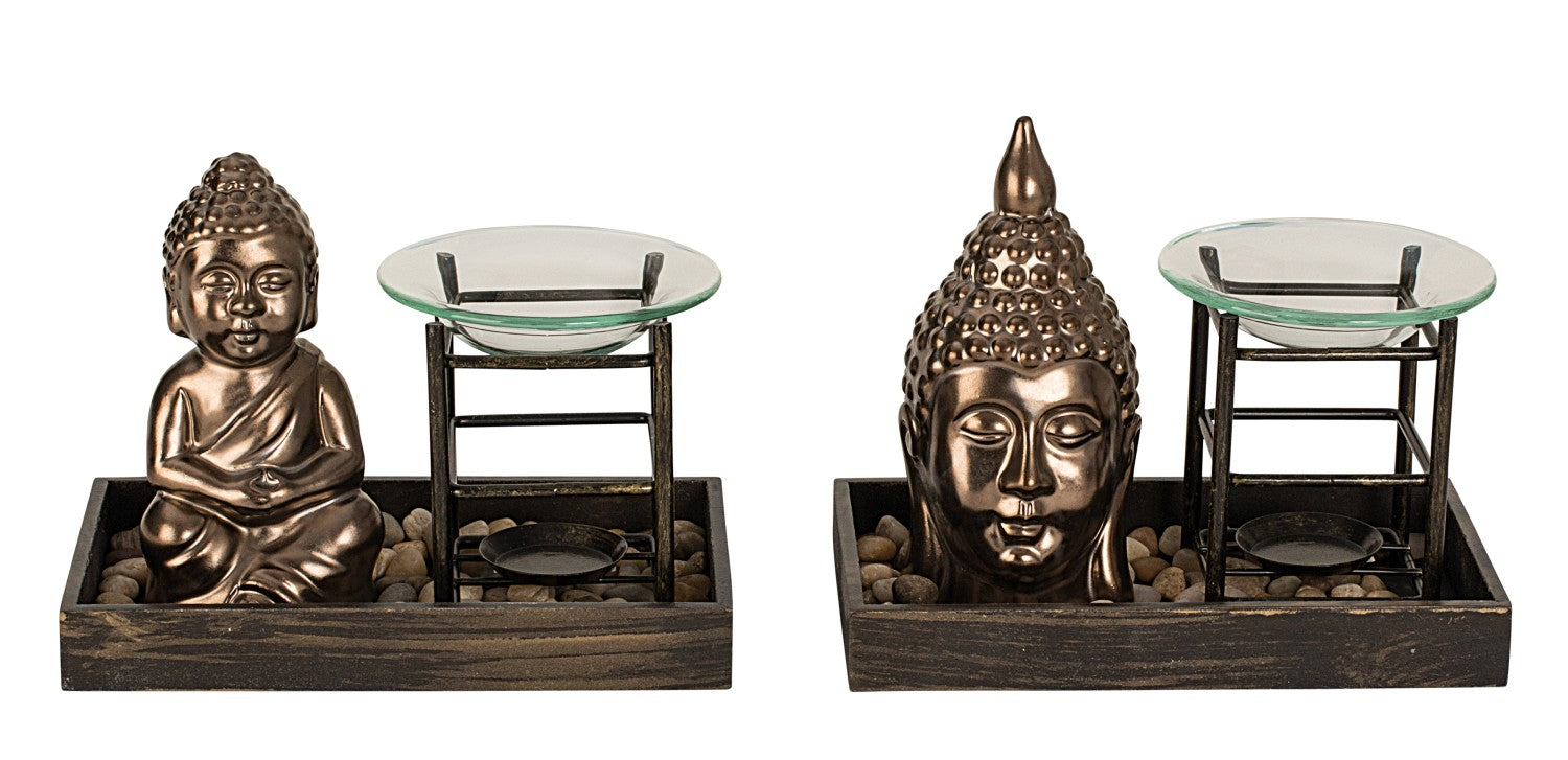 Ensemble moderne de 2 évaporateurs Bouddha comprenant une sculpture hauteurs 14,5 + 16cm largeur 19cm