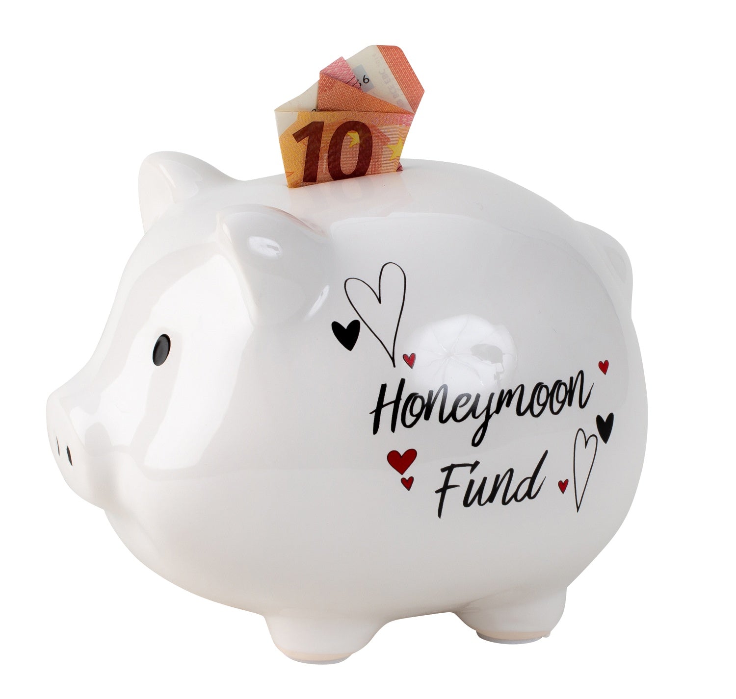 Piggy bank money box funny pig Honeymoon Fund made of ceramic white 18x14 cm