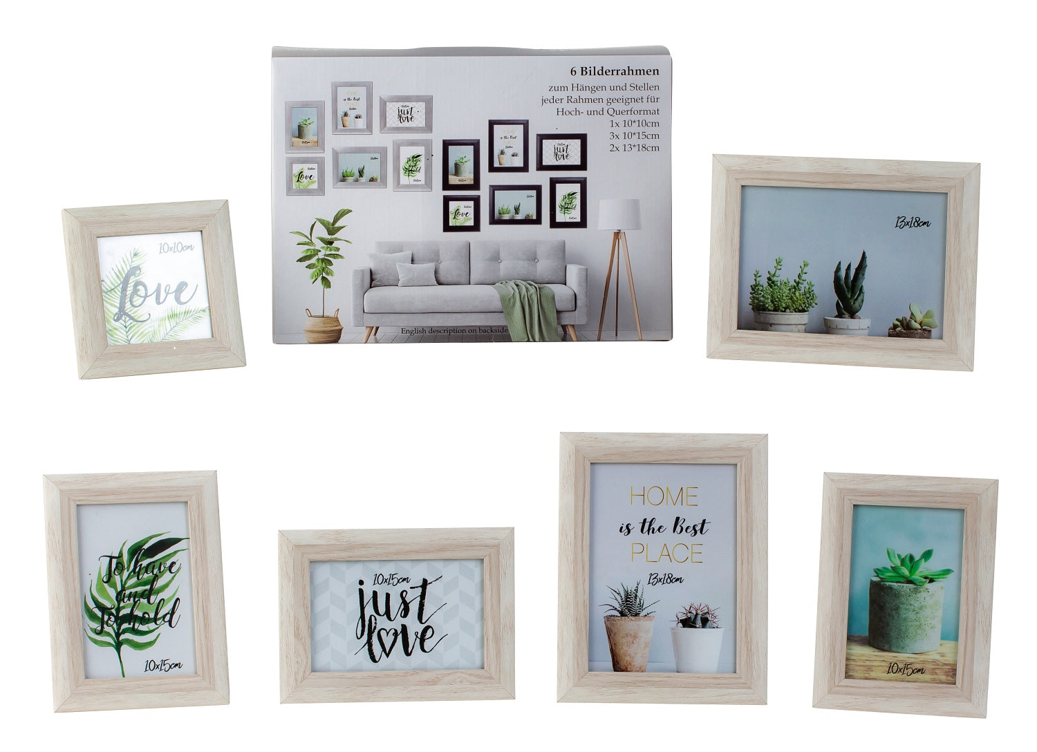 Modern picture frame photo frame set 6 pieces for standing and hanging including gift box white