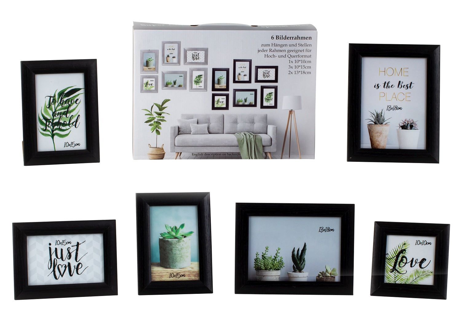 Modern picture frame photo frame set 6 pieces for standing and hanging including gift box black