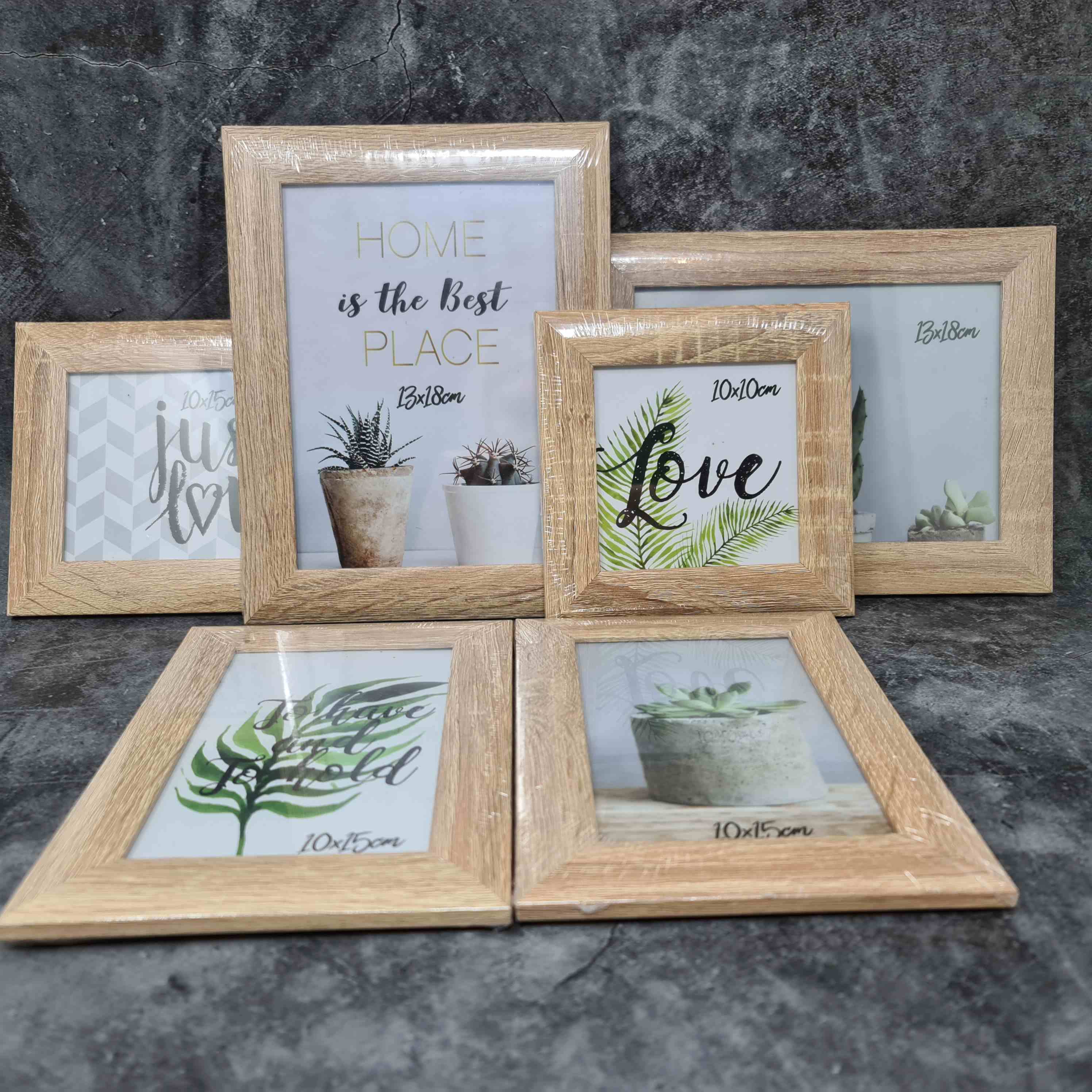 Modern picture frame photo frame set 6 pieces for standing and hanging including gift box light brown