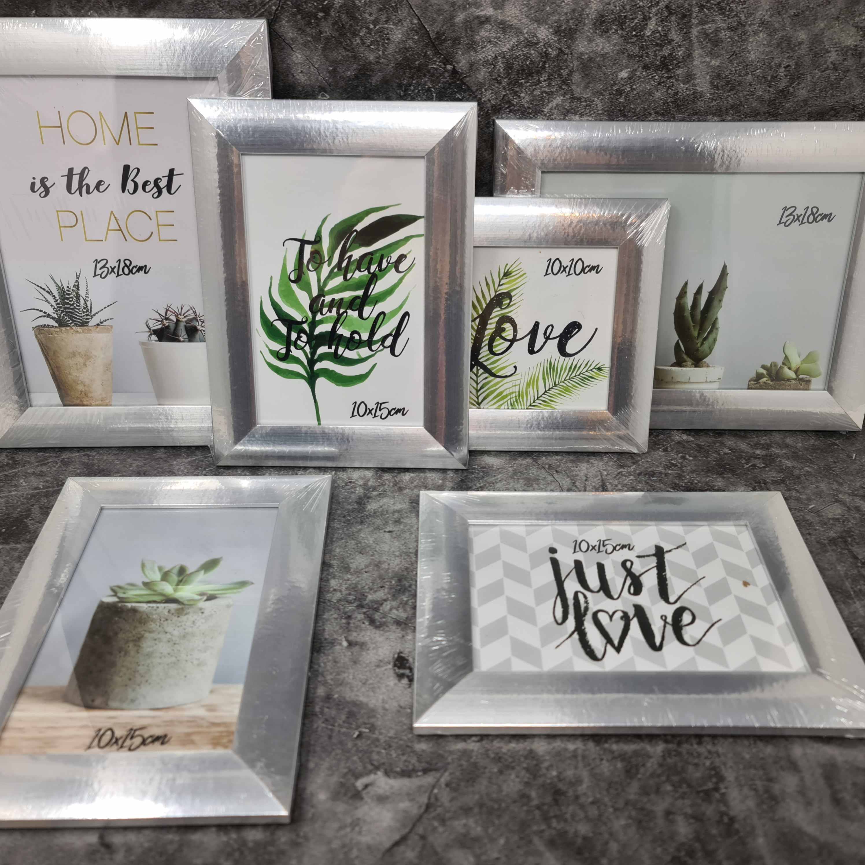 Modern picture frame photo frame set 6 pieces for standing and hanging including gift box silver