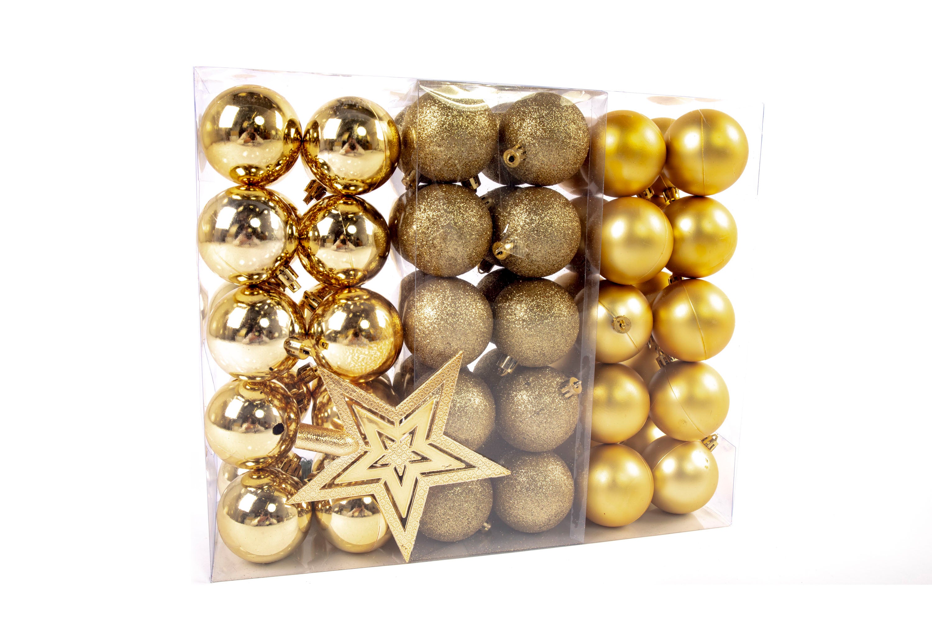 Grand set de boules de Noël 61 pièces Ø 6 cm doré avec décorations pour sapin de Noël en dentelle étoilée