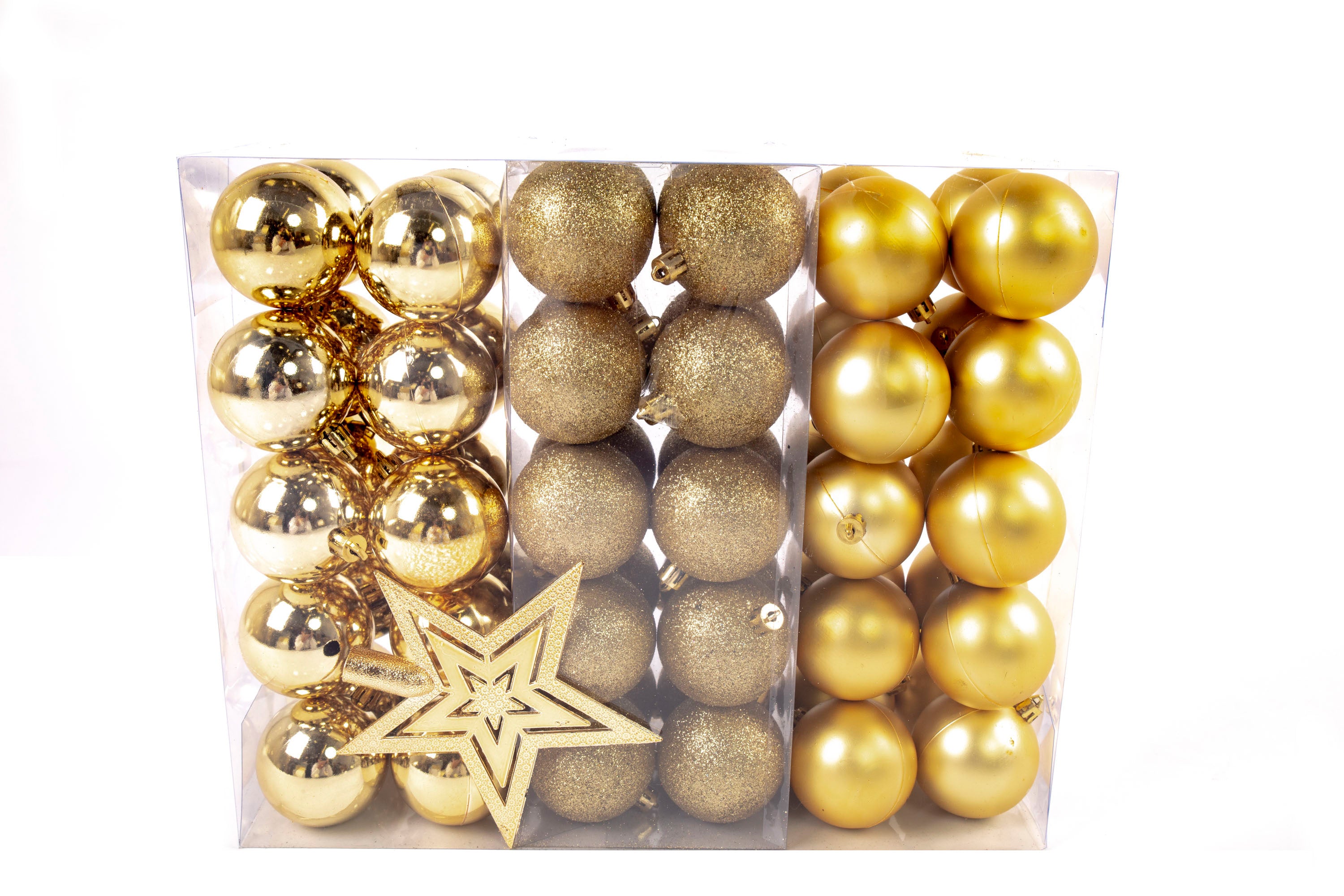 Grand set de boules de Noël 61 pièces Ø 6 cm doré avec décorations pour sapin de Noël en dentelle étoilée