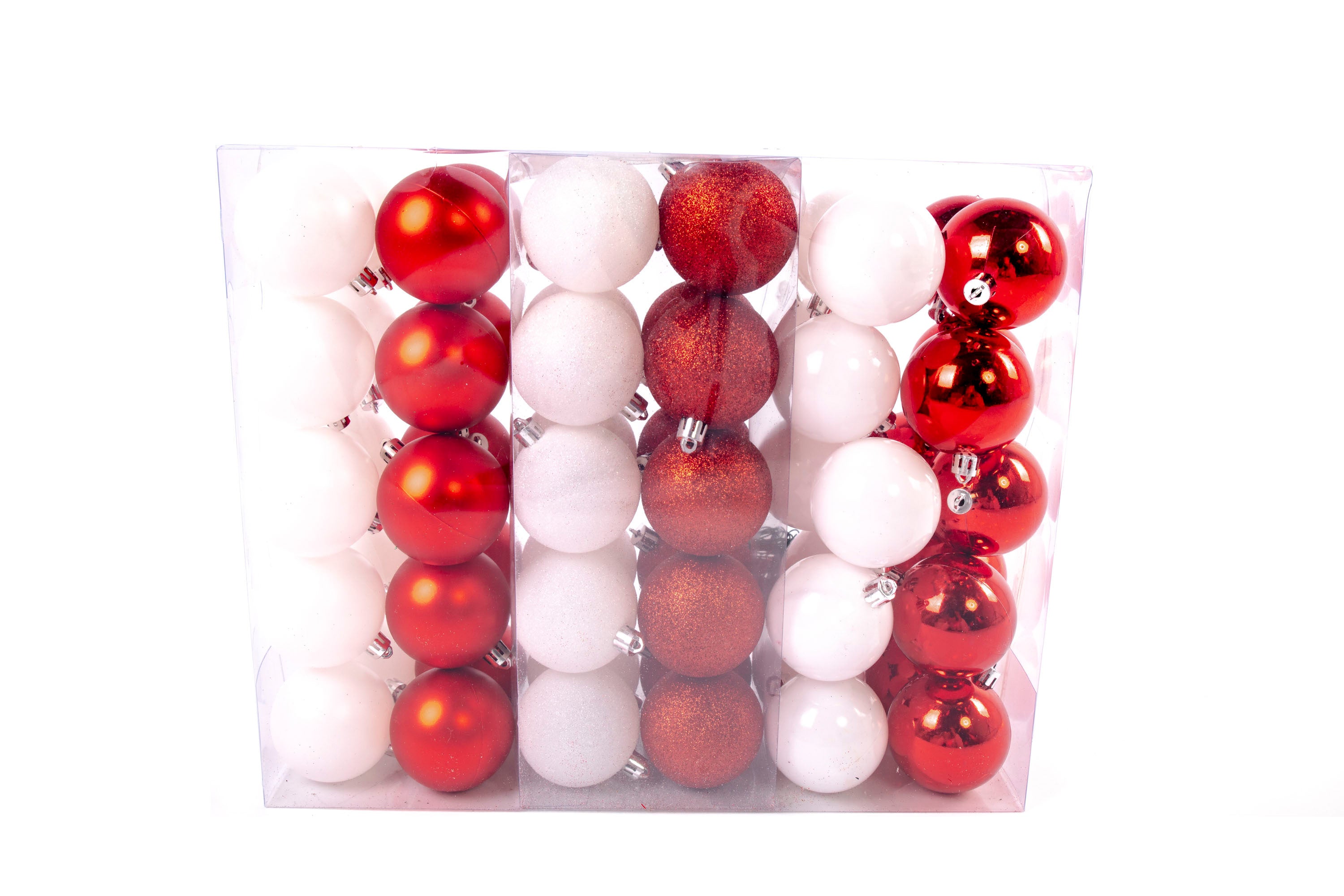 Grand set de boules de Noël 61 pièces Ø 6 cm blanc/rouge avec décorations pour sapin de Noël en dentelle étoilée