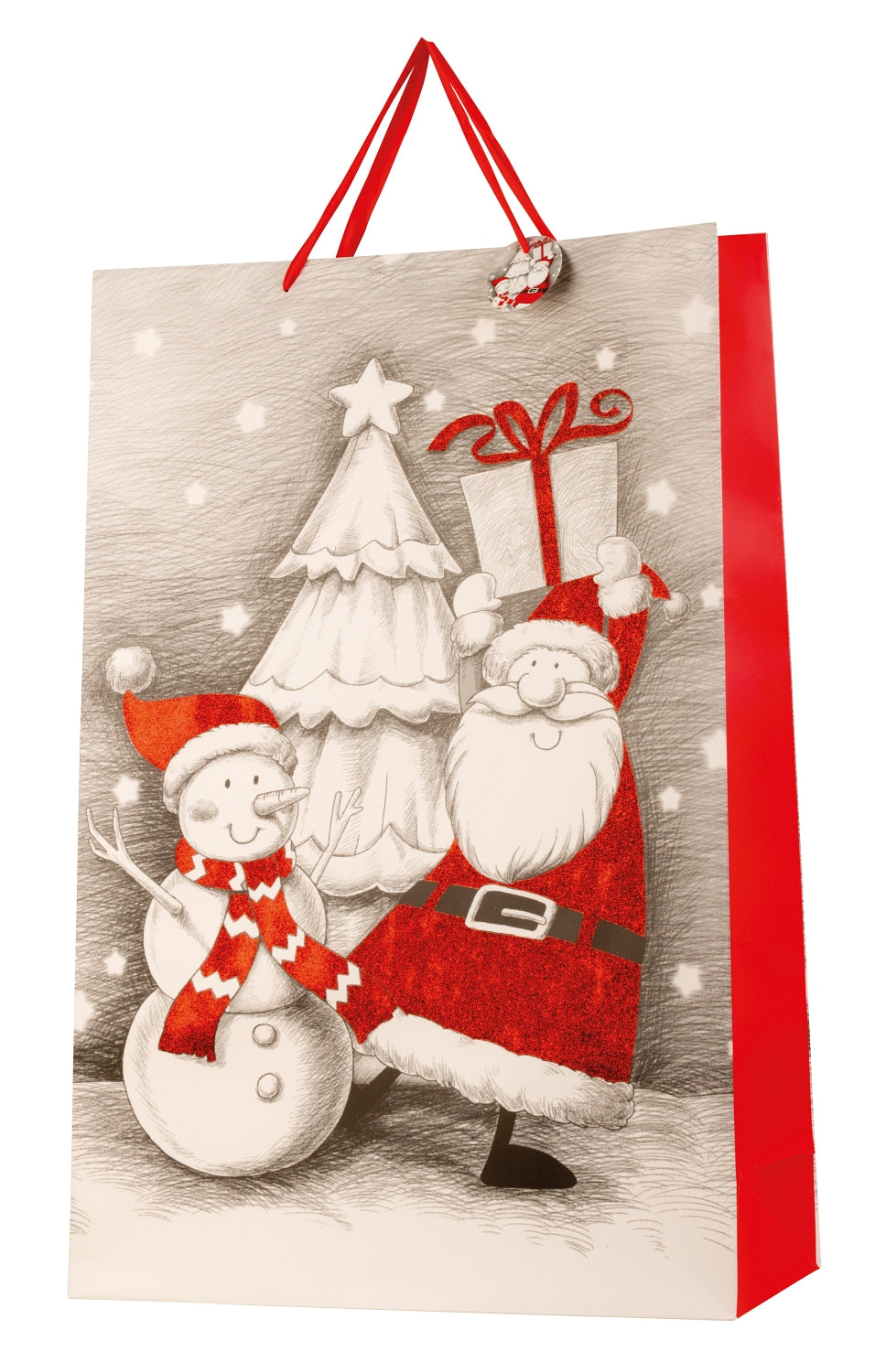 Giant XXL Christmas gift bag with glitter in a set of 2, dimensions 50x72x16cm