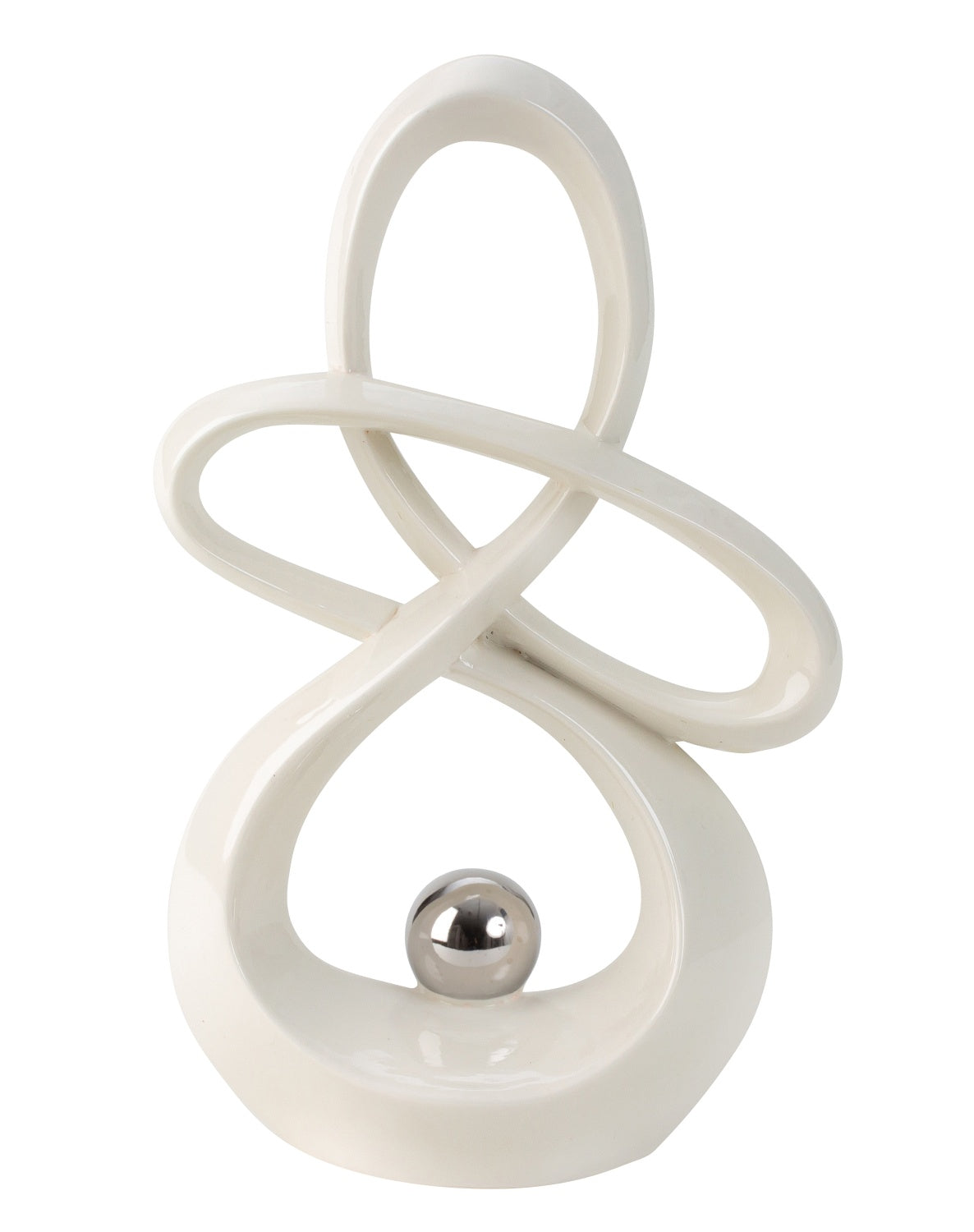 Figurine décorative sculpture moderne en céramique blanche avec boule argentée, hauteur 30 cm