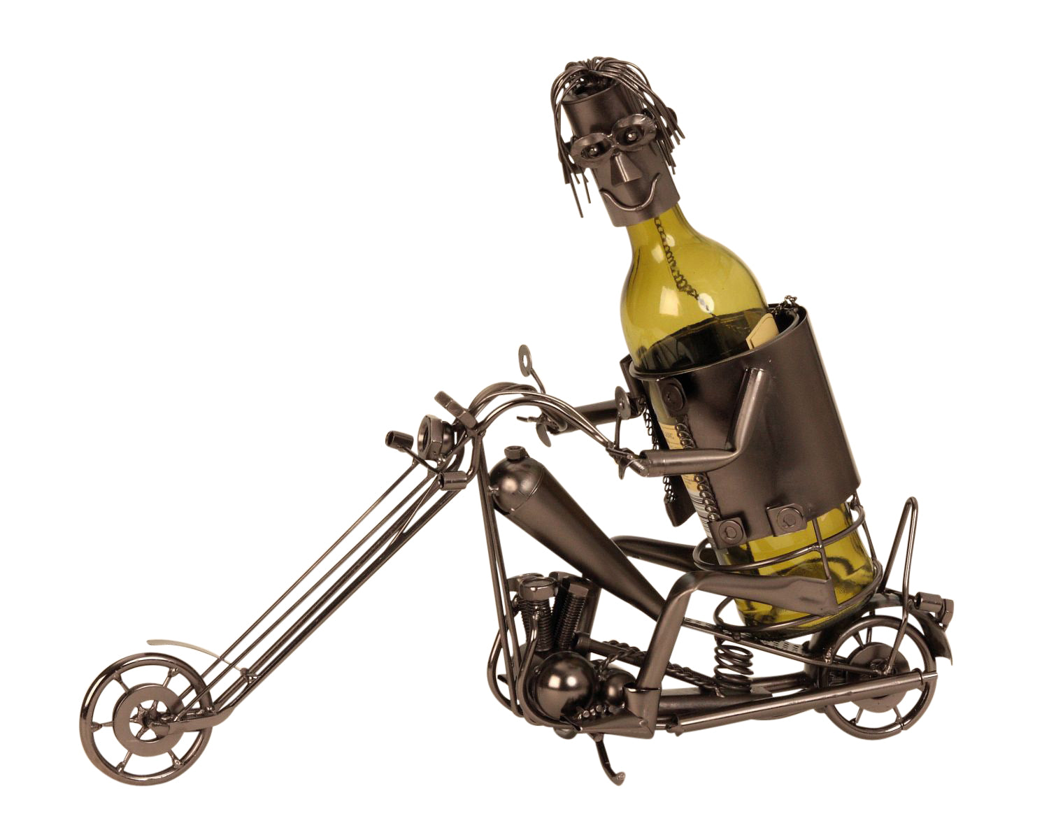 Modern wine bottle holder motorcyclist made of metal Height 36.5 cm Width 47 cm