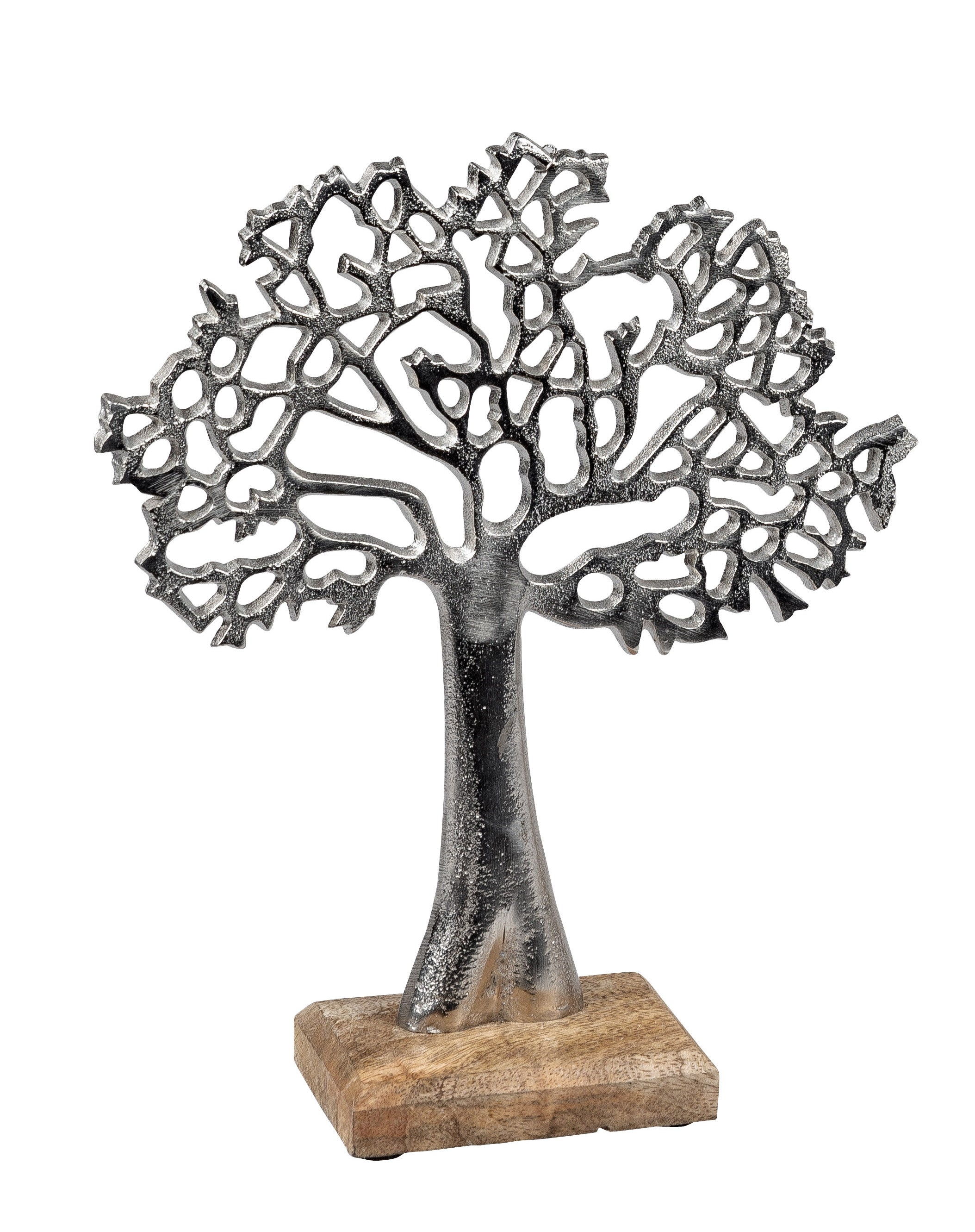 Modern sculpture decorative figure tree of life made of mango wood and aluminium height 27 cm