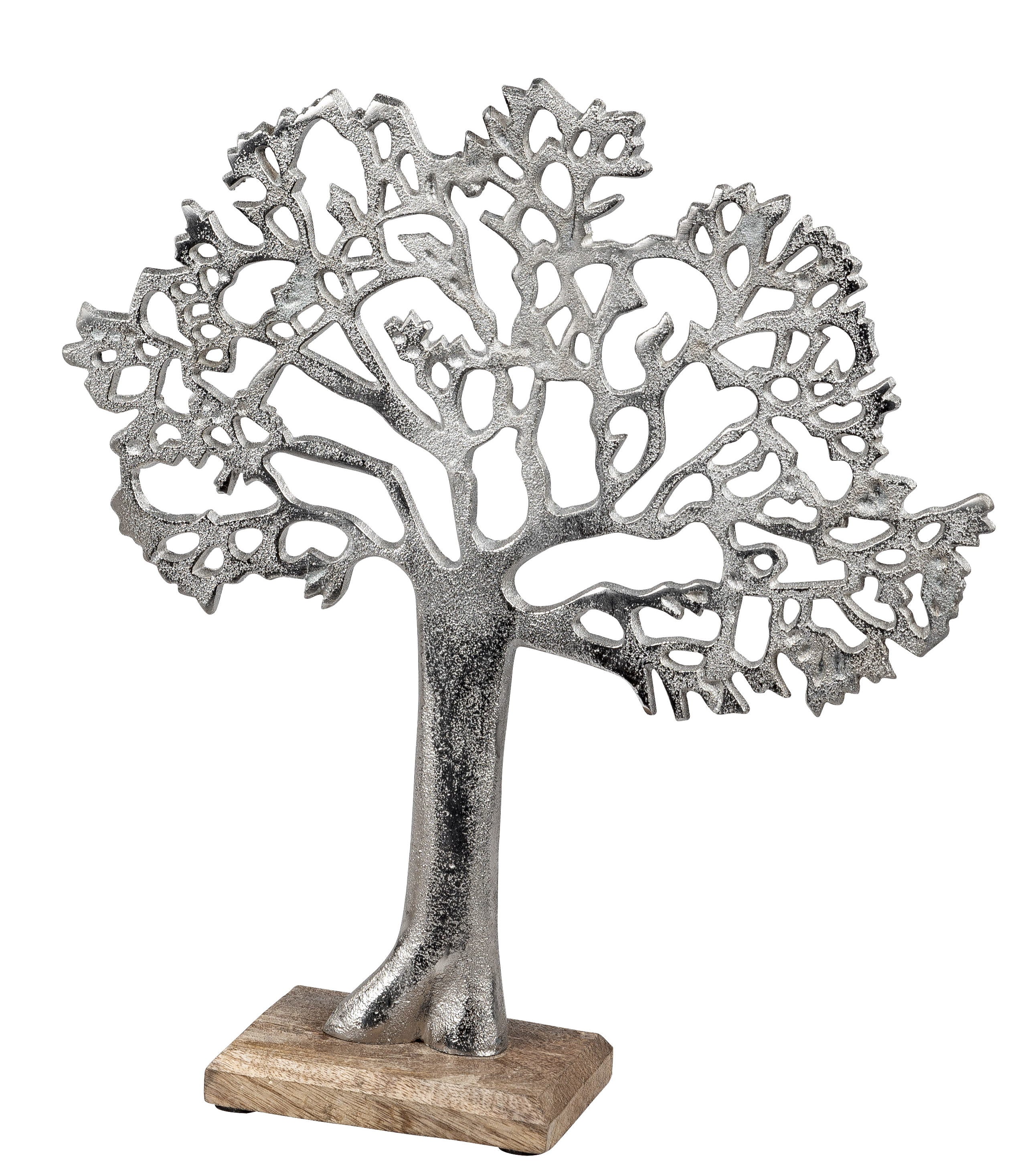 Sculpture moderne figure décorative arbre de vie en bois de manguier et aluminium hauteur 34 cm