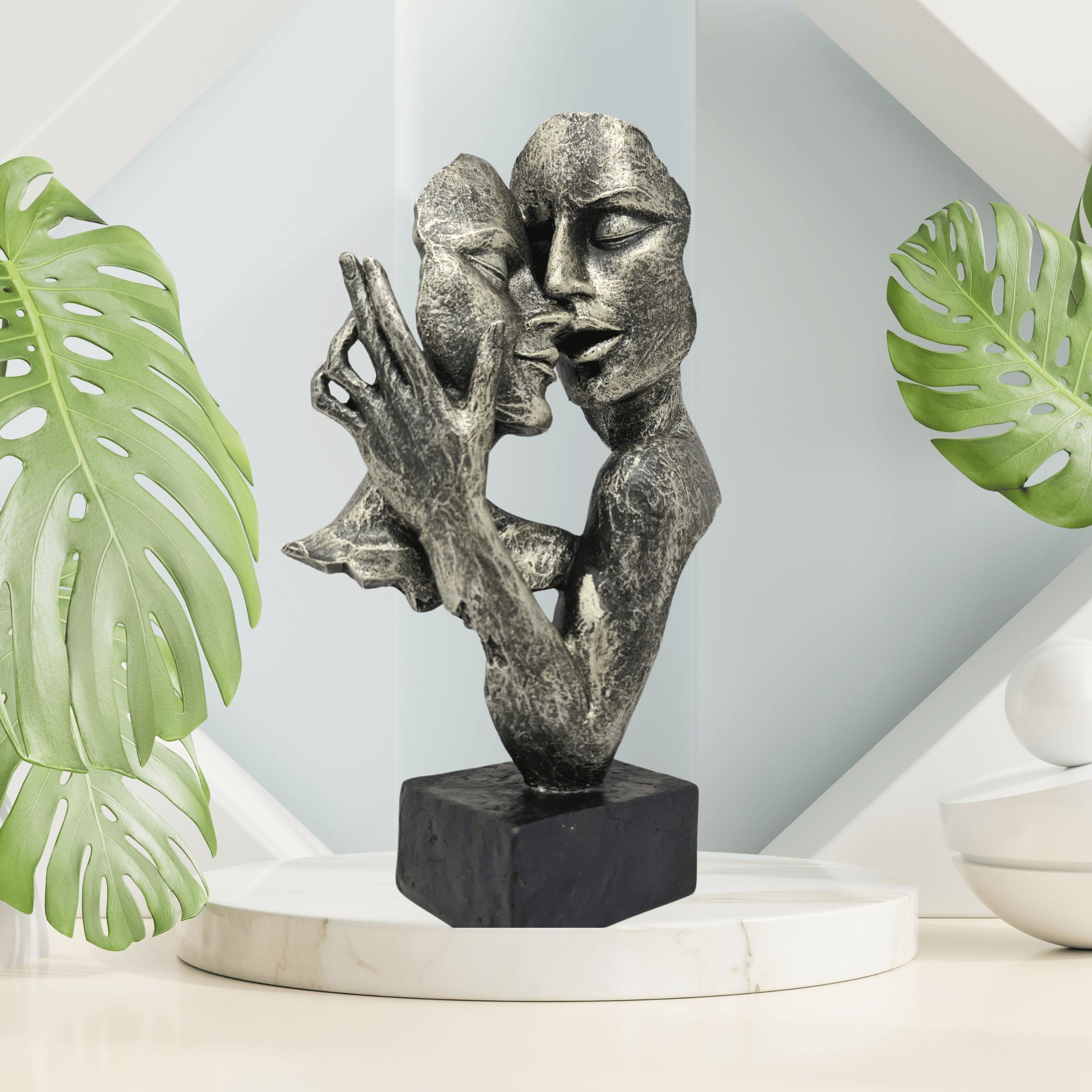 Exclusive decorative bust sculpture lovers made of artificial stone antique colors height 32 cm