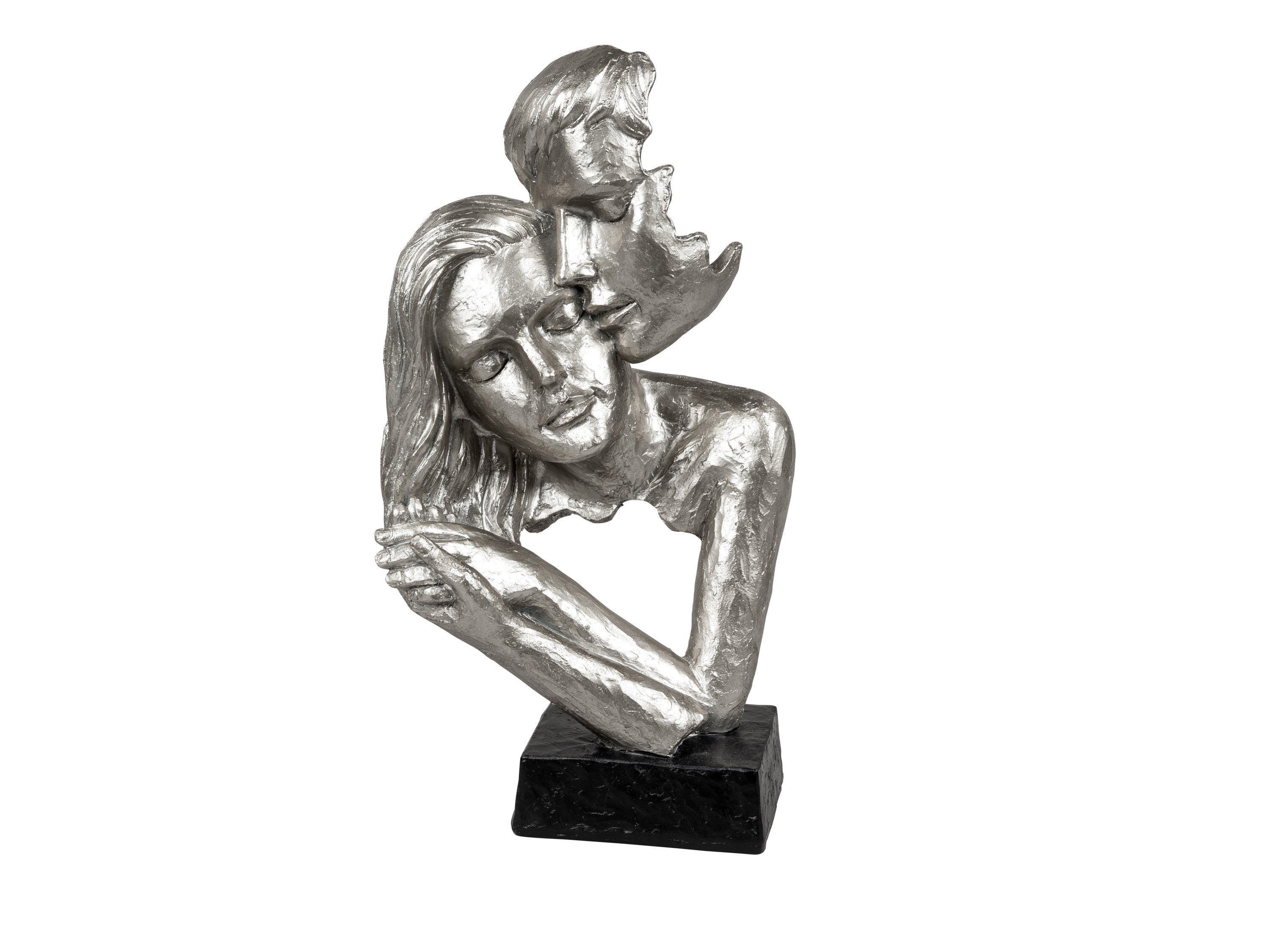 Sculpture buste décorative exclusive d'amoureux en céramique blanc/argent, hauteur 30 cm