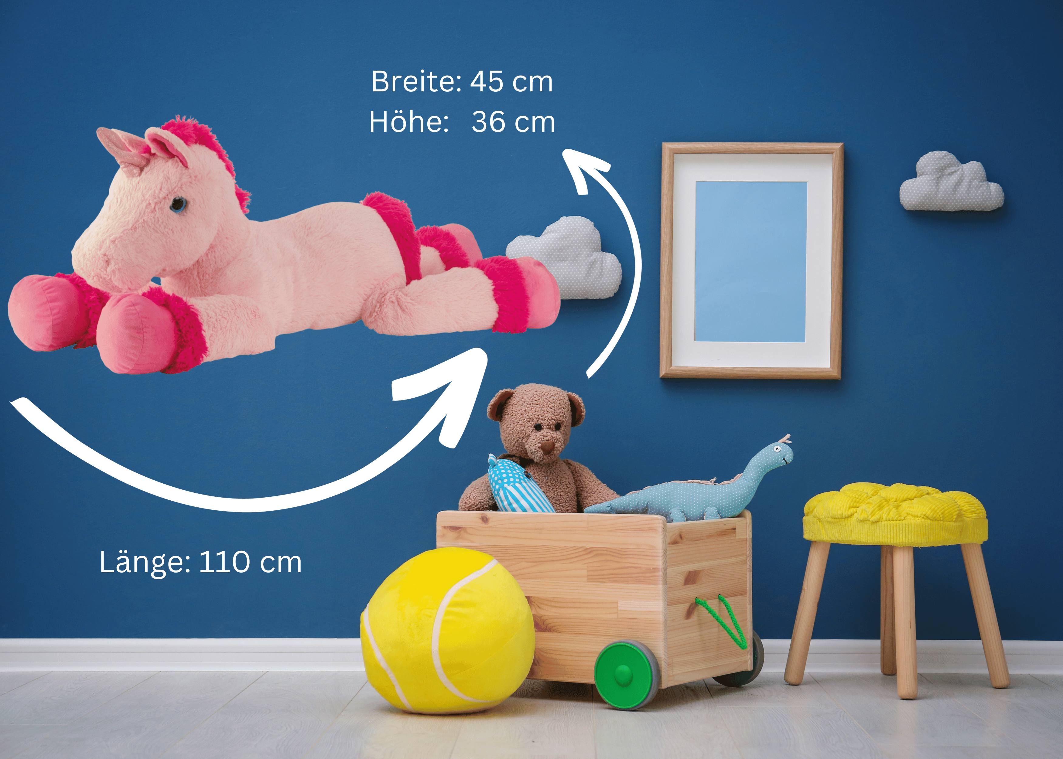 Peluche énorme licorne en peluche XXL 110 cm de long en rose/rose