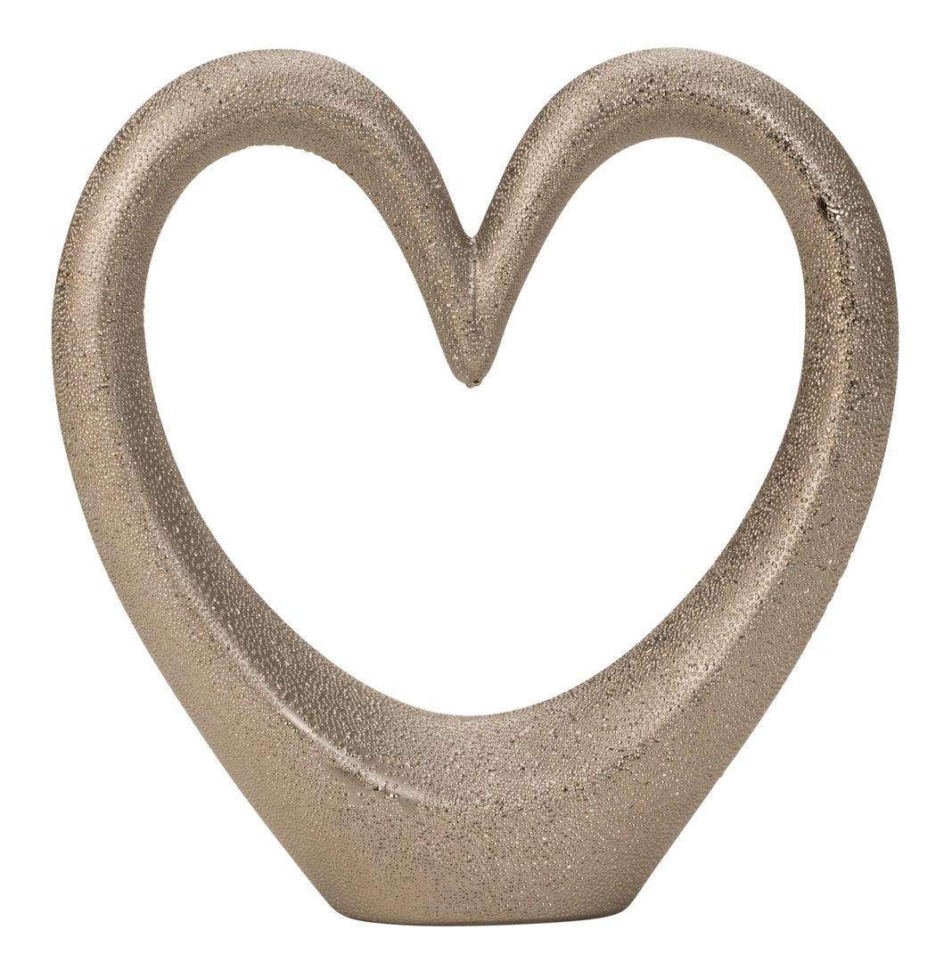 Modern heart sculpture decorative figure made of ceramic with pearl structure in silver Height 22 cm Width 22 cm