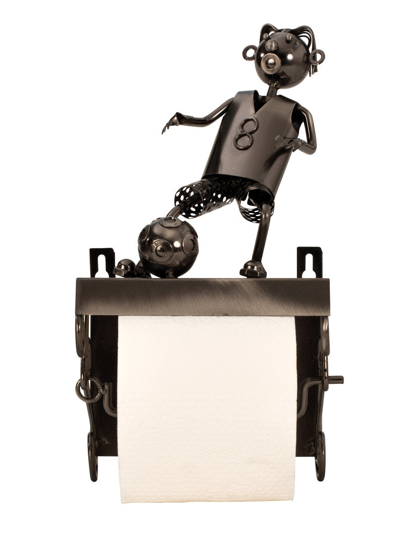 Modern toilet paper holder football player made of metal height 28 cm width 15 cm