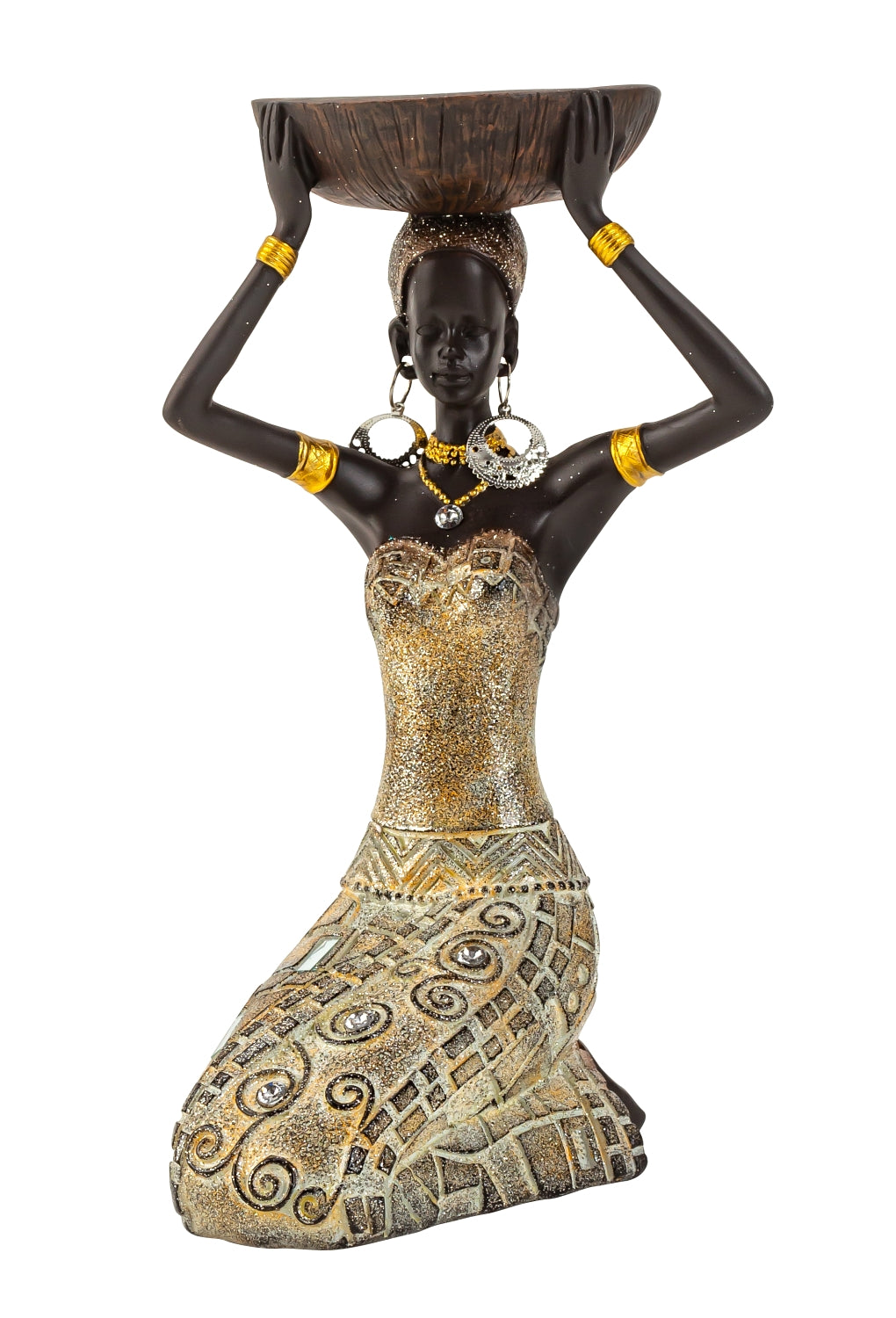 Modern sculpture decorative figure woman African gold/brown height 22 cm