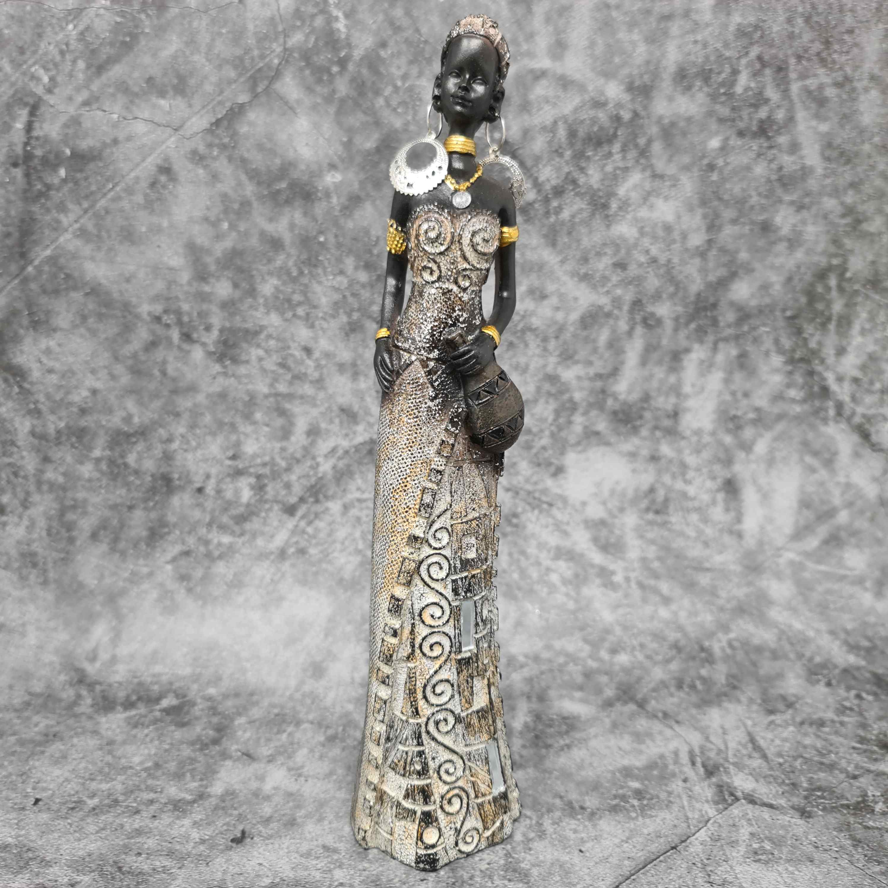 Modern sculpture decorative figure woman African gold/brown height 24 cm