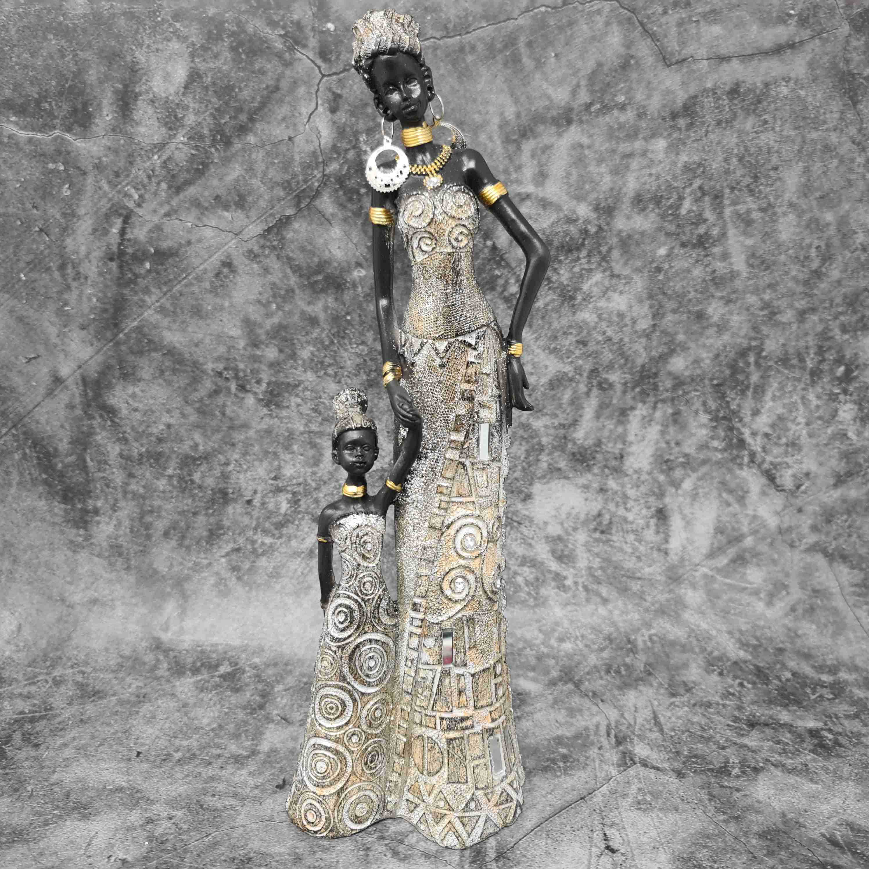 Modern sculpture decorative figure woman African gold/brown height 31 cm