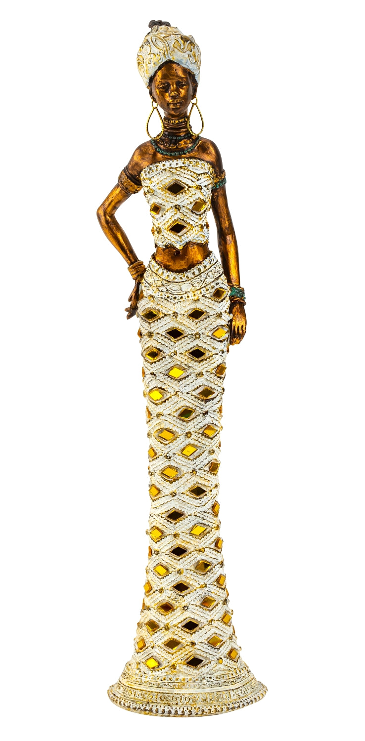 Modern sculpture decorative figure woman African standing gold/brown height 33 cm