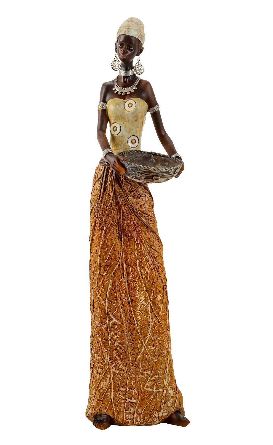 Sculpture moderne figure décorative femme africaine or/marron hauteur 40 cm