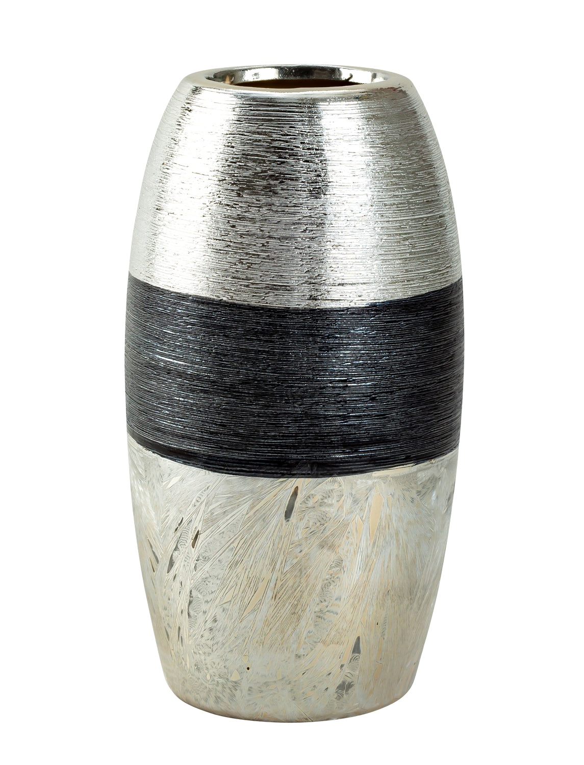 Moderne Dekovase Blumenvase Tischvase Vase aus Keramik silber/anthrazit Höhe 21 cm