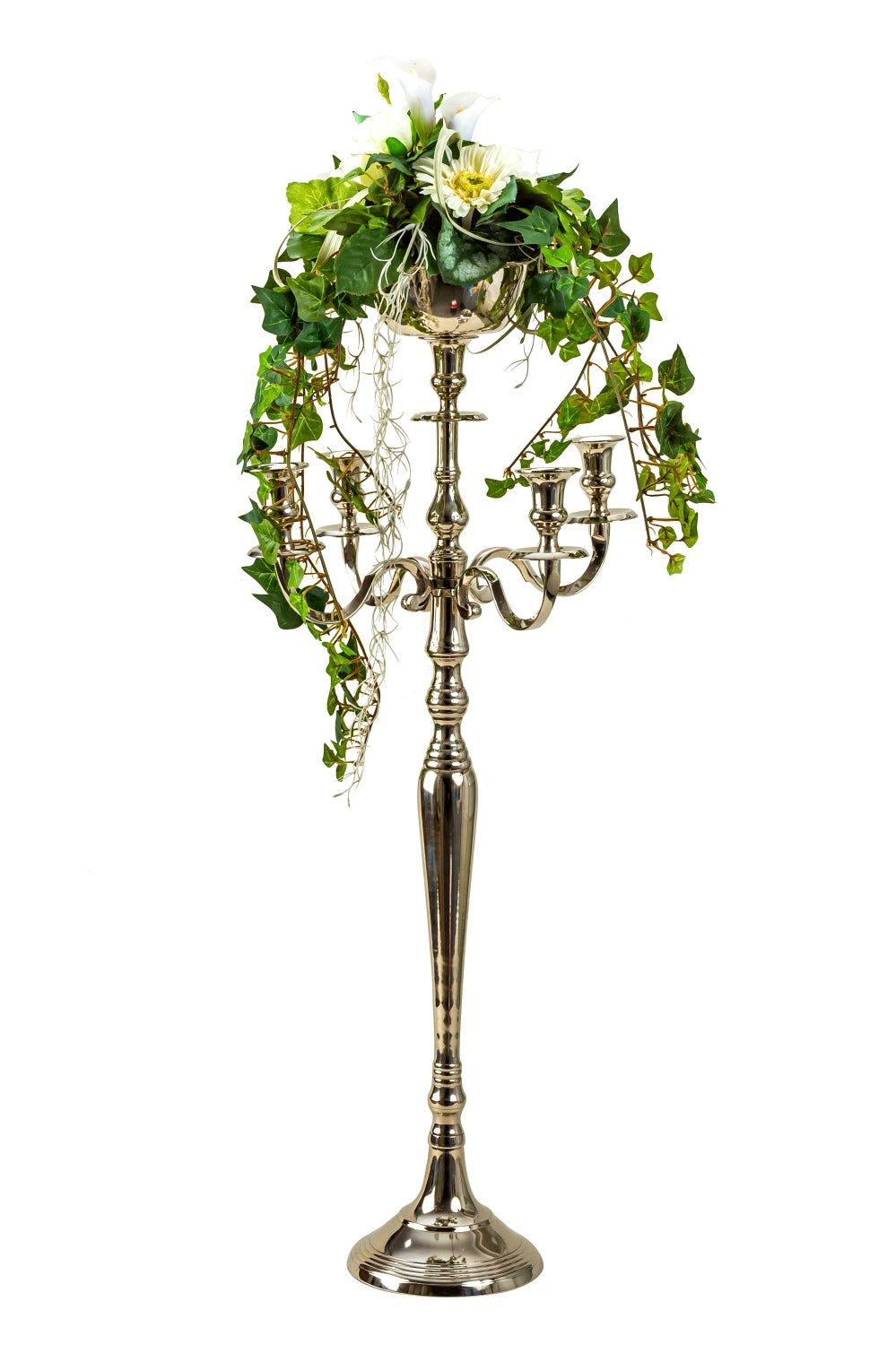 Moderne Blumenschale aus Metall Silber Durchmesser 16 cm für Kerzenleuchter Kerzenständer Wedding