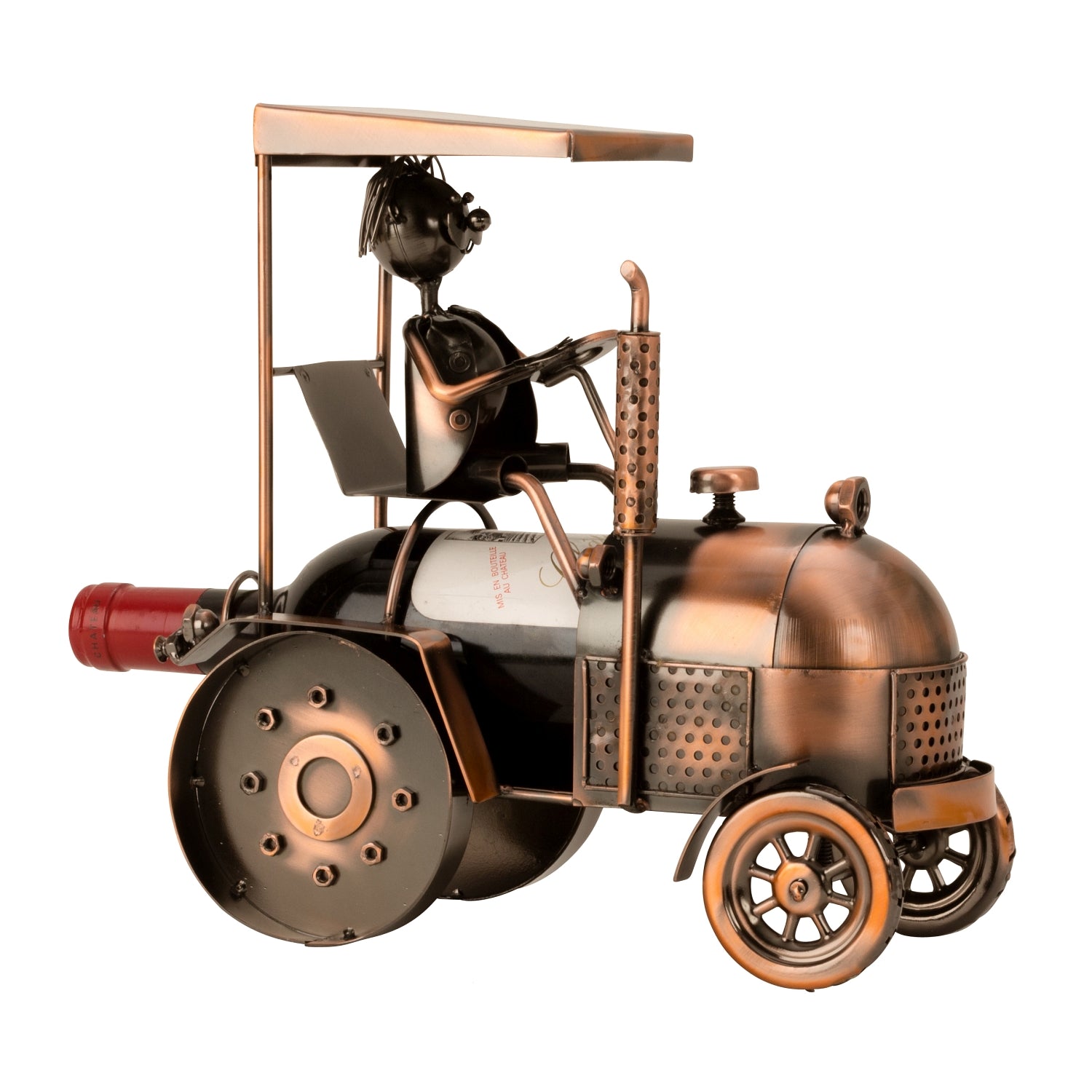 Modern wine bottle stand bottle holder tractor made of metal copper coloured height 27 cm