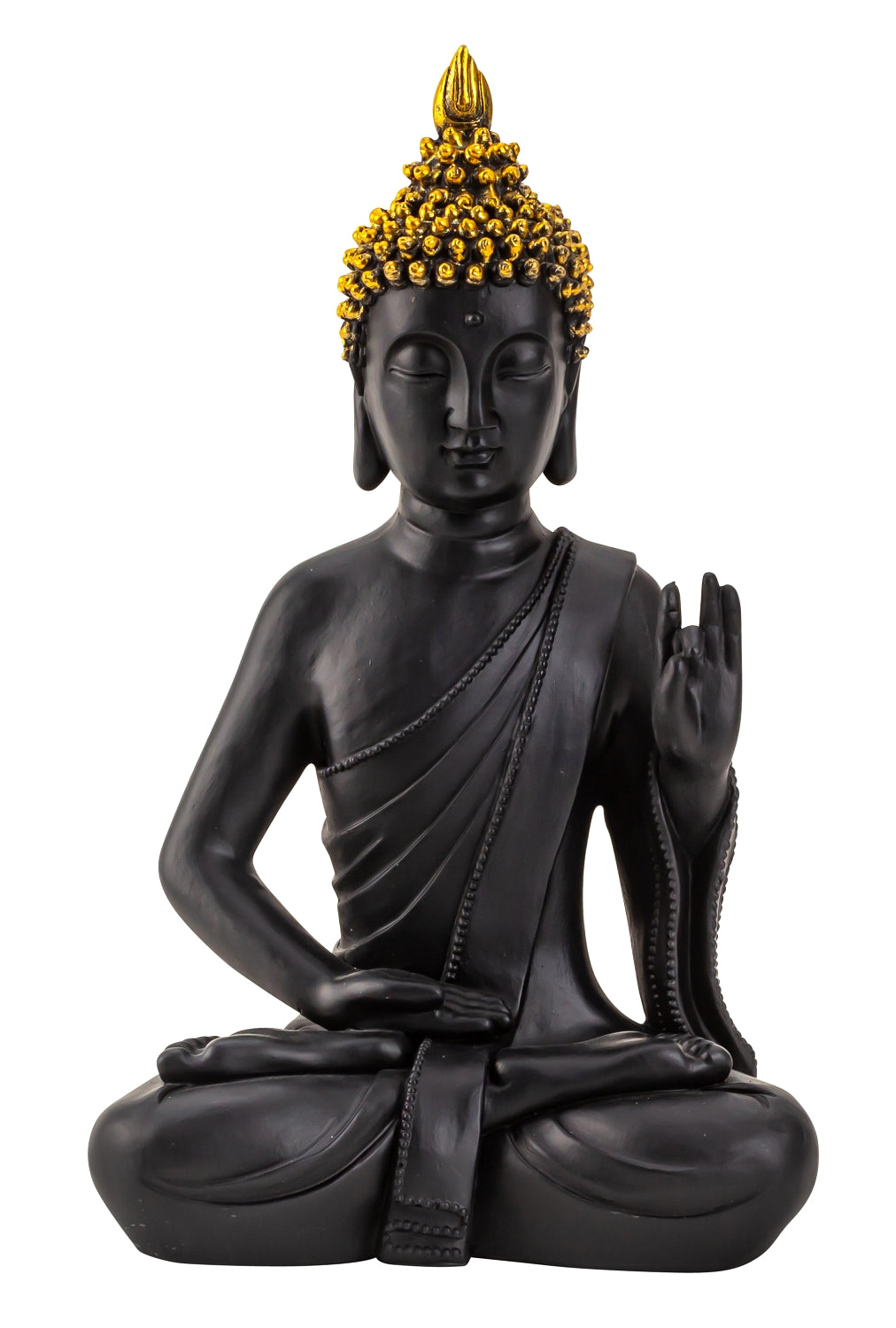 Sculpture moderne figure décorative Bouddha en pierre artificielle noir/or hauteur 31 cm largeur 19 cm