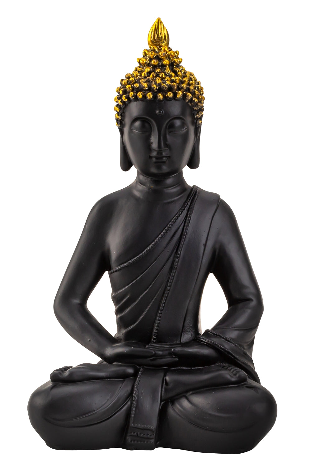 Modern sculpture decorative figure Buddha made of artificial stone black/gold height 30 cm width 18 cm