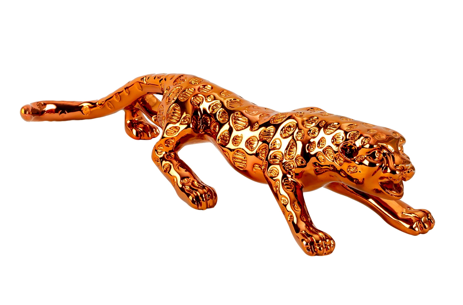 Modern sculpture decorative figure leopard made of artificial stone bronze colour length 30 cm