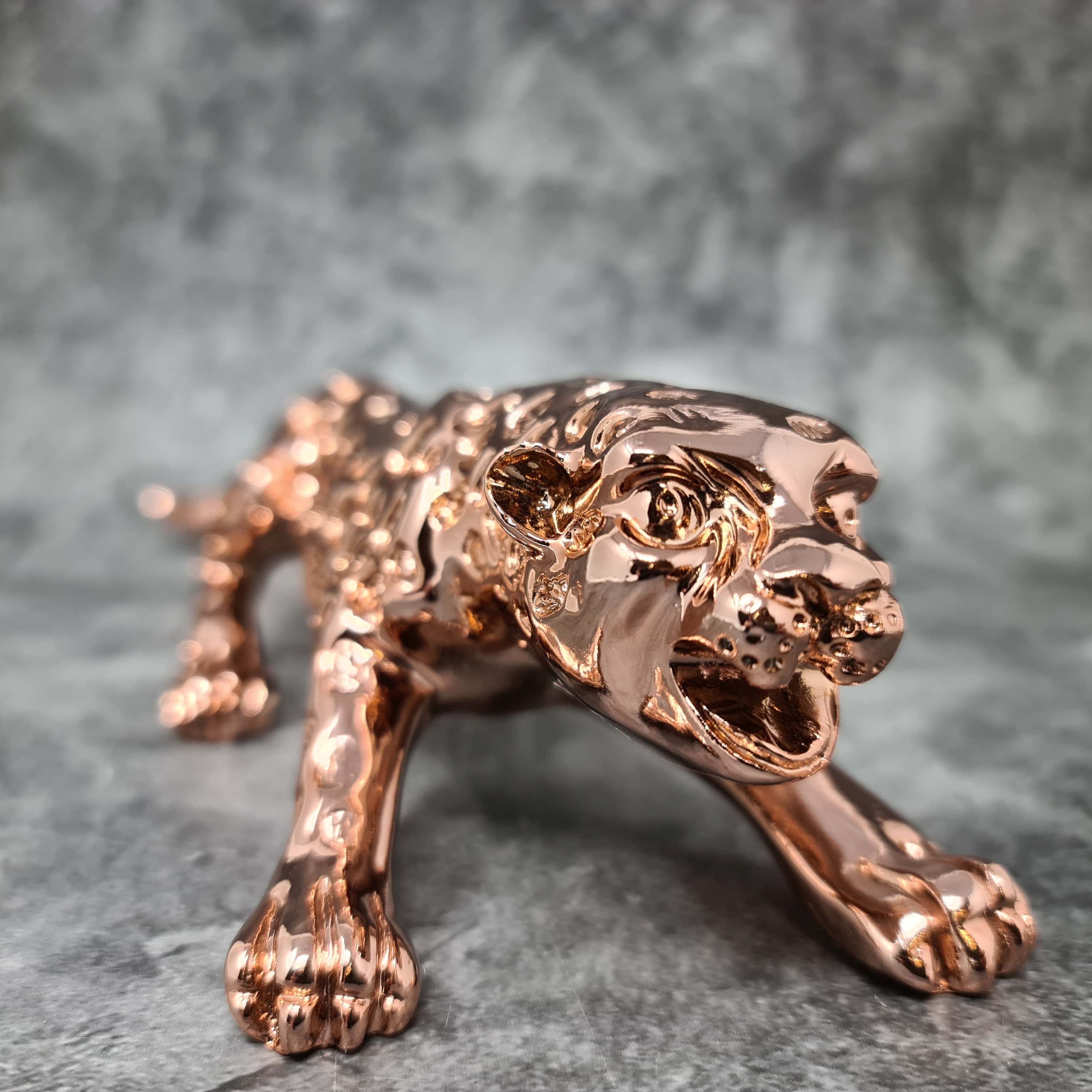 Modern sculpture decorative figure leopard made of artificial stone bronze colour length 30 cm