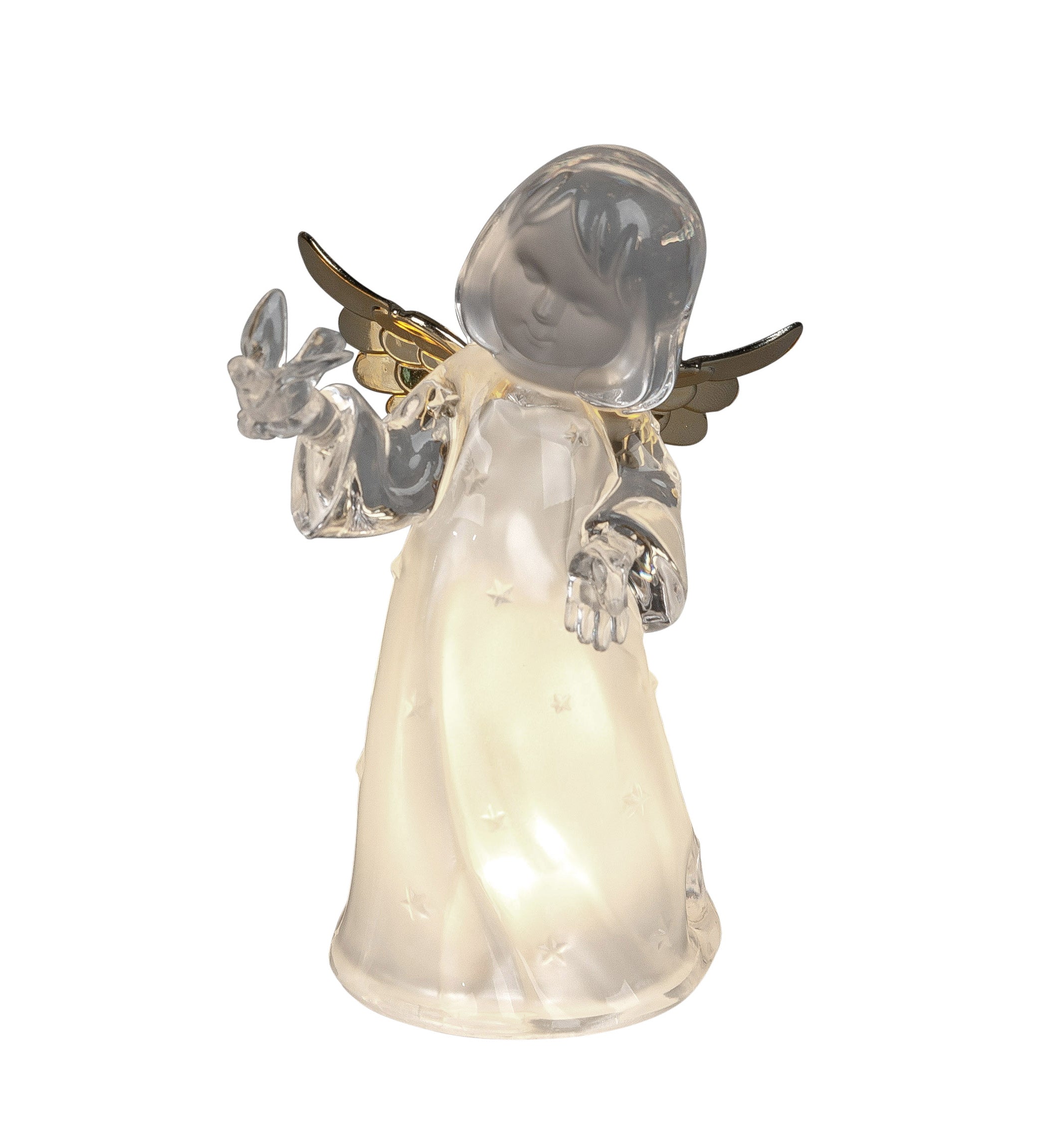 Belle sculpture d'ange avec éclairage LED Décoration de Noël en acrylique hauteur 16 cm