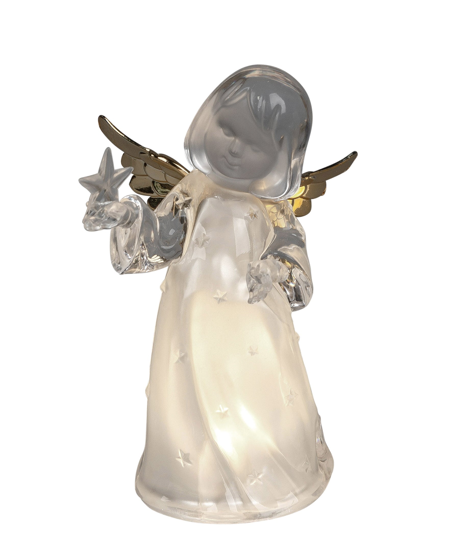 Belle sculpture d'ange avec éclairage LED Décoration de Noël en acrylique hauteur 16 cm