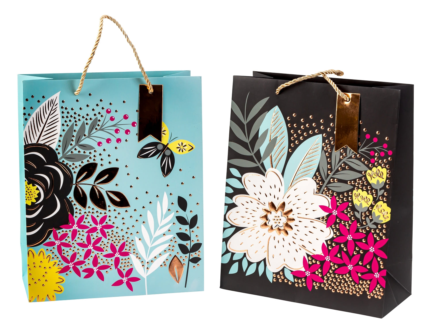 Sacs cadeaux modernes Fleurs exclusives avec structure en lot de 4 dimensions 26x36x12cm