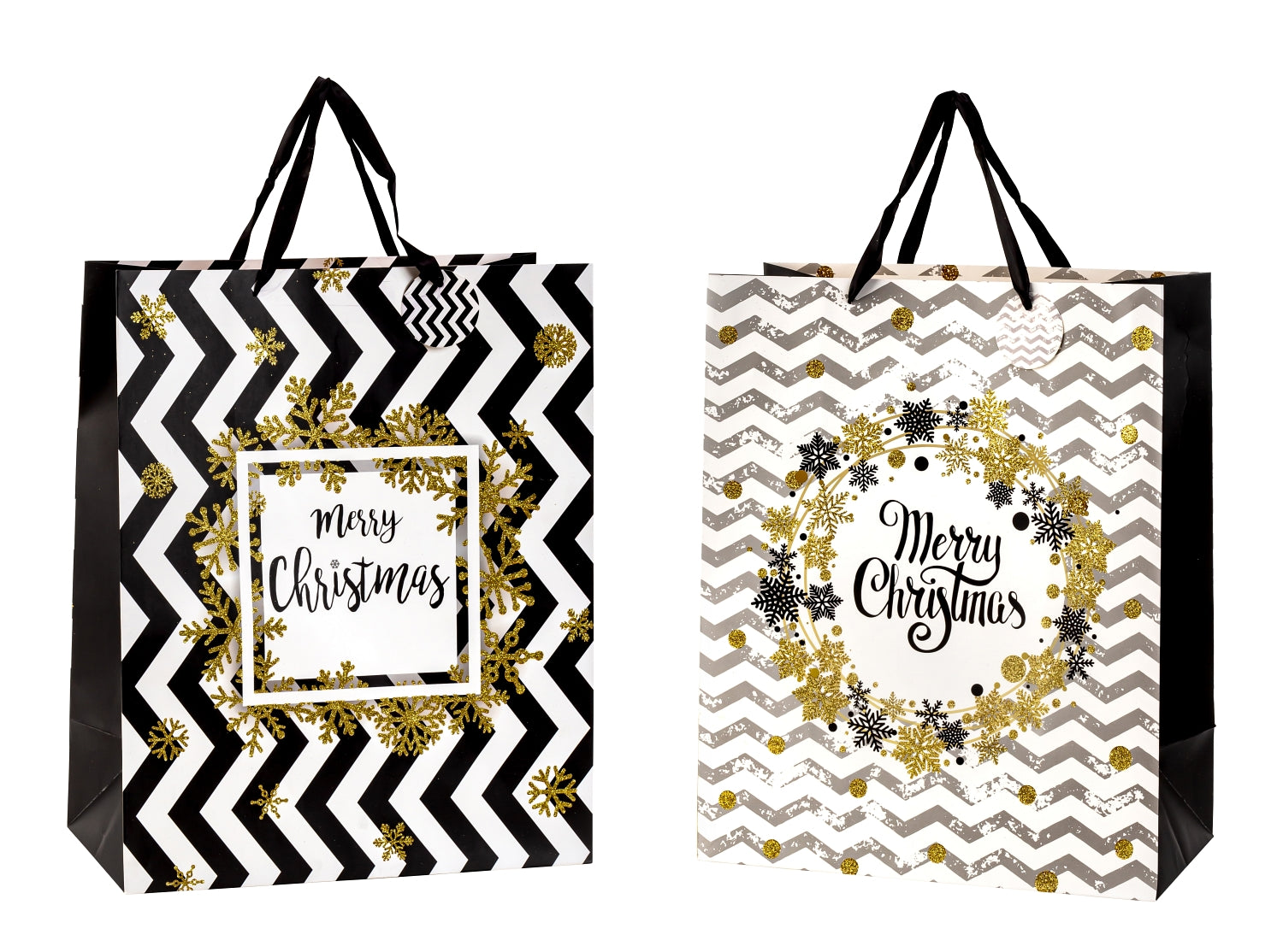 Große XL Geschenktüte Weihnachten Merry Christmas mit Glitzer im 2er Set Abmessung 41x50x21 cm