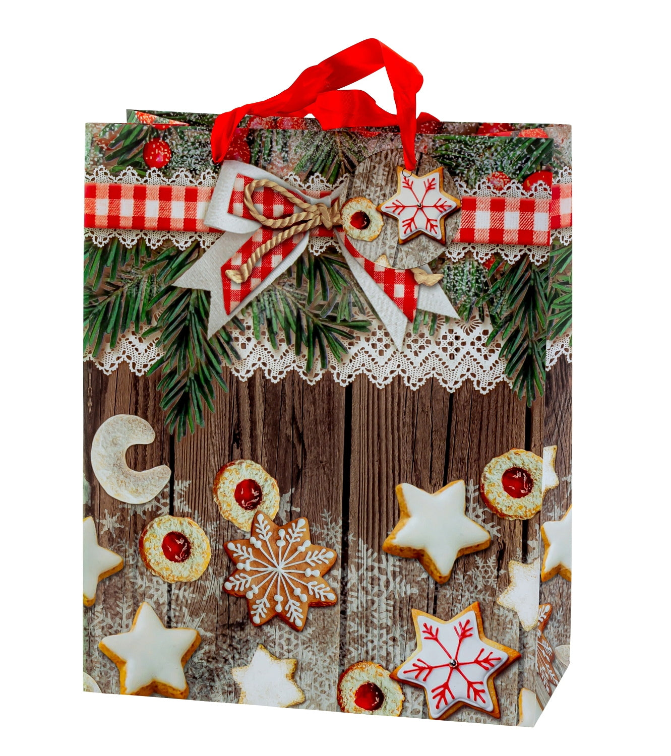 Sacs cadeaux modernes Noël Joyeux Noël Biscuits de Noël dans un ensemble de 4 dimensions 26x32x12