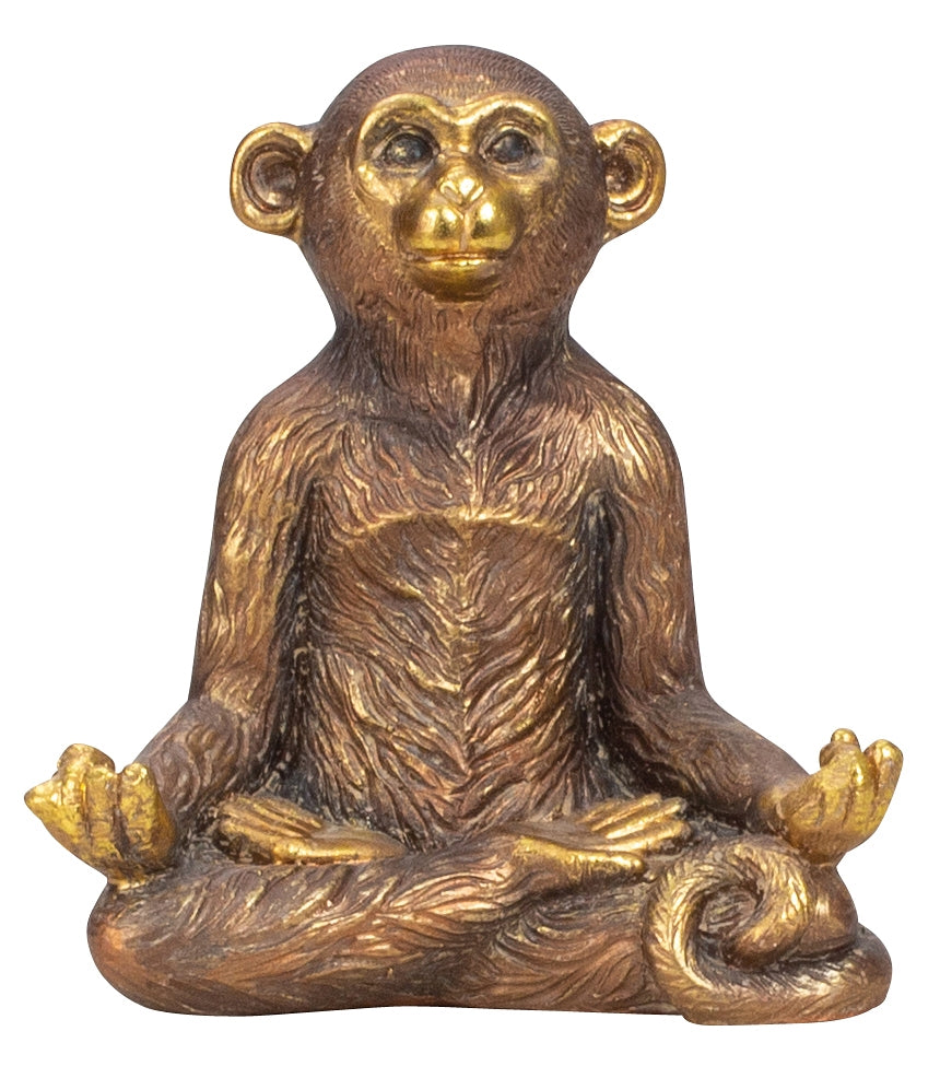 Moderne Skulptur Dekofigur Affe in Yoga Position aus Kunststein antikgold 22x24 cm