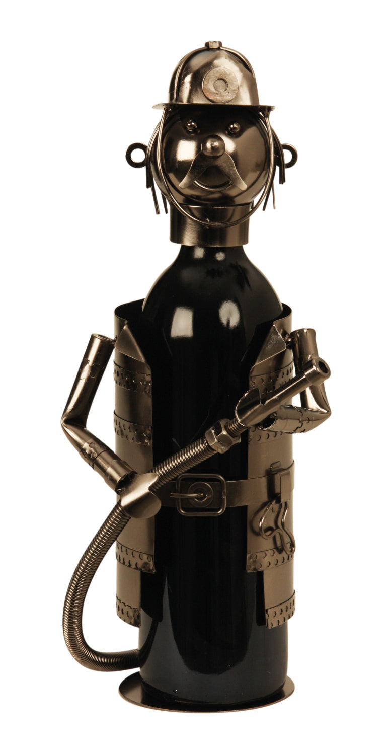 Modern wine bottle holder fireman made of metal height 21 cm