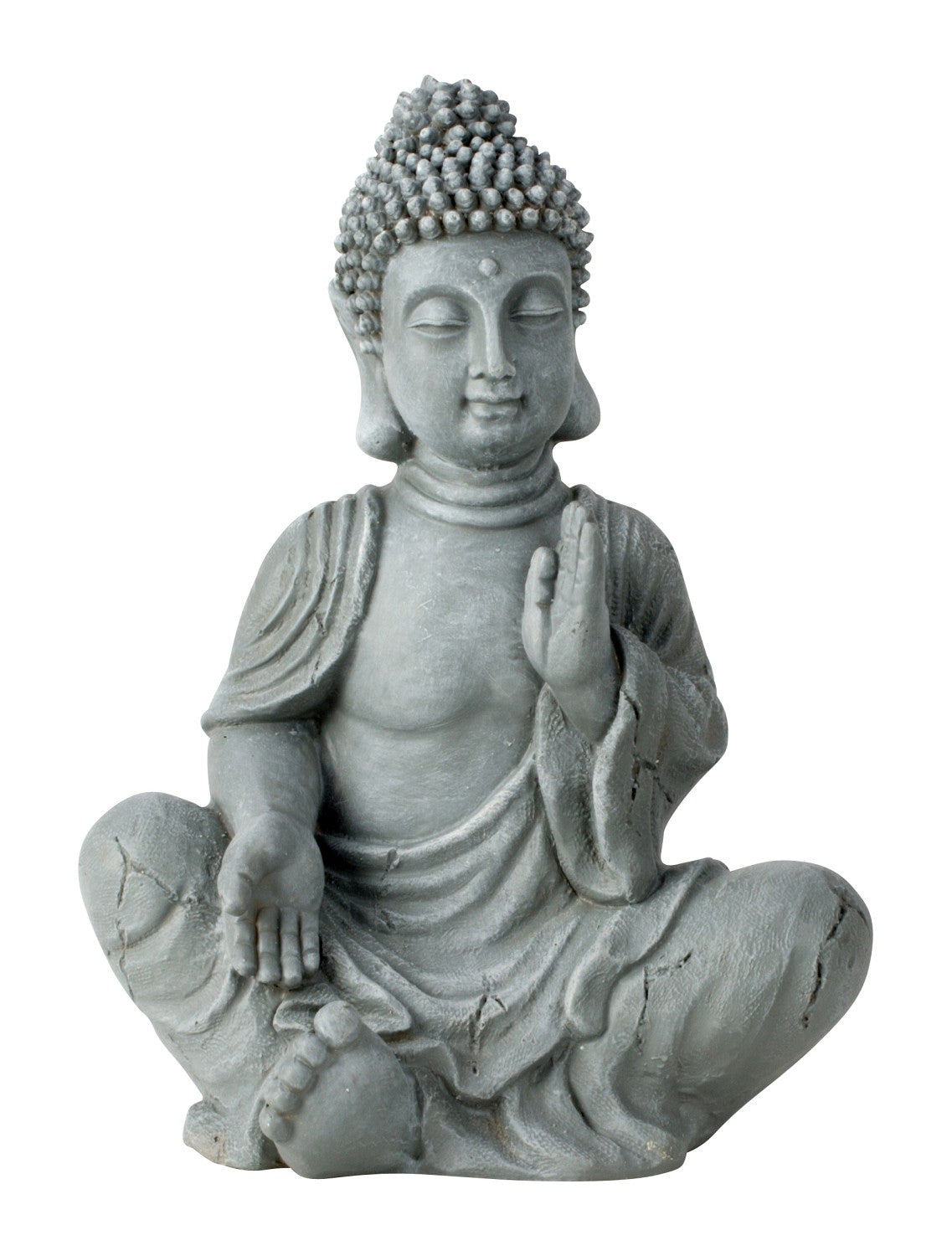 Sculpture moderne figure décorative de jardin Bouddha en pierre artificielle gris hauteur 40 cm largeur 30 cm