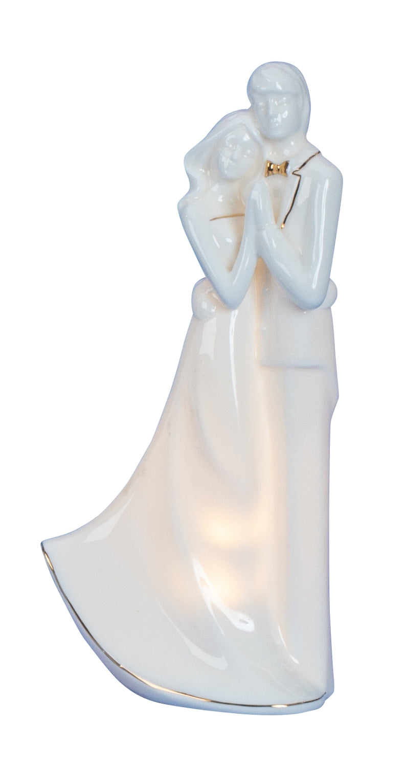 Sculpture moderne figure décorative des amoureux blanc avec éclairage LED hauteur 23 cm