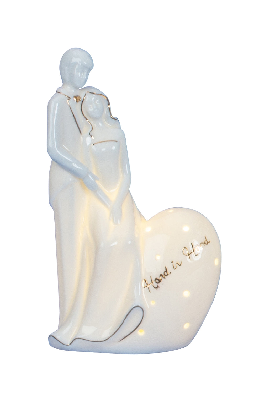 Sculpture moderne figure décorative des amoureux blanc avec éclairage LED, hauteur 20 cm