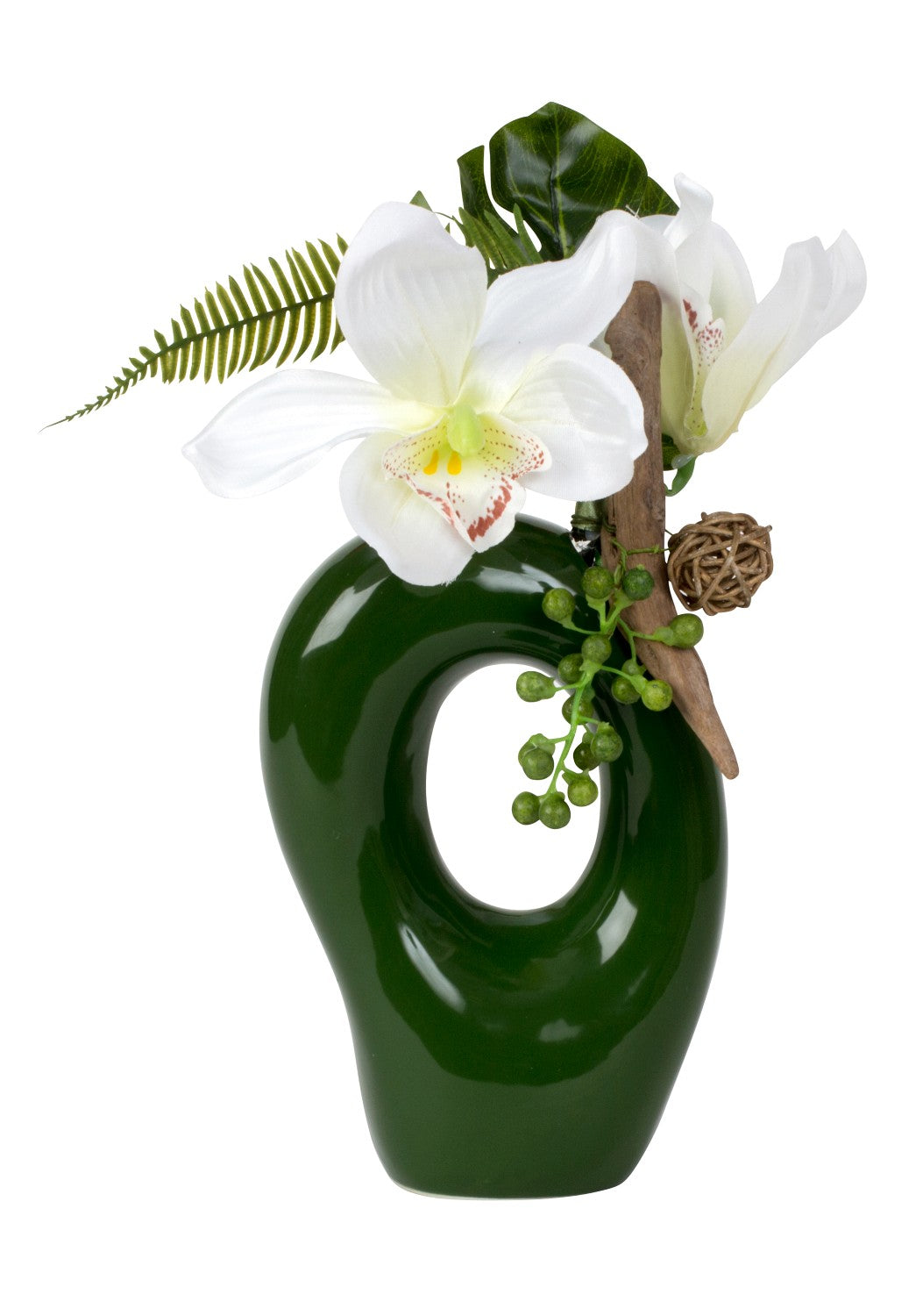 Vase à fleurs décoratif moderne Vase en céramique verte avec décoration d'orchidées hauteur 30 cm