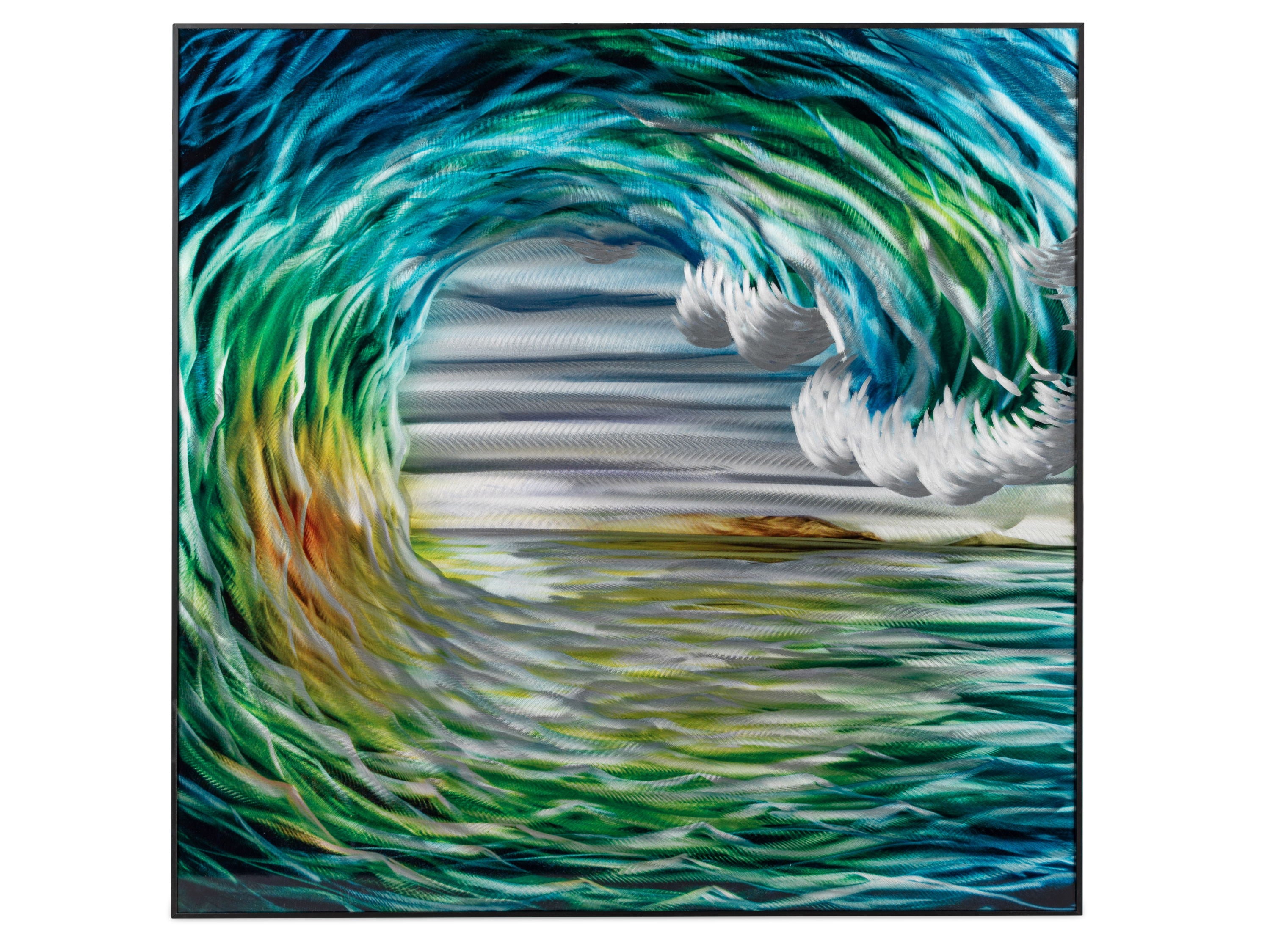 Tableau mural 3D vague en aluminium avec cadre 80x80 cm