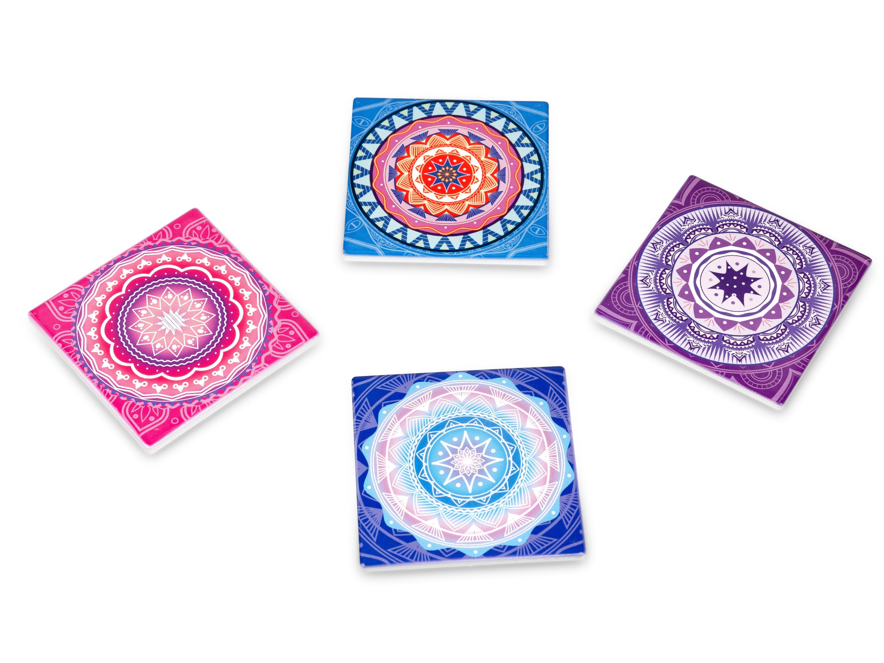 Beautiful coaster table coaster in a set of 4 Mandala design made of stoneware and cork base colorful